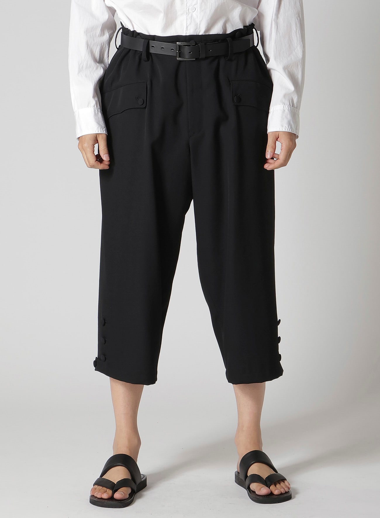 WOOL GABARDINE HEM OPENED SUSPENDER PANTS