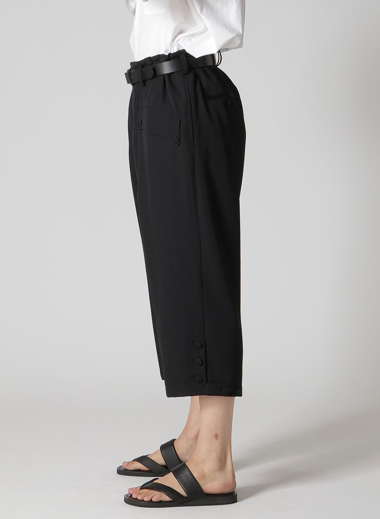 WOOL GABARDINE HEM OPENED SUSPENDER PANTS