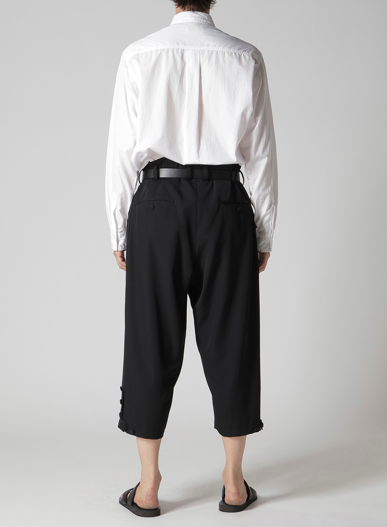 WOOL GABARDINE HEM OPENED SUSPENDER PANTS