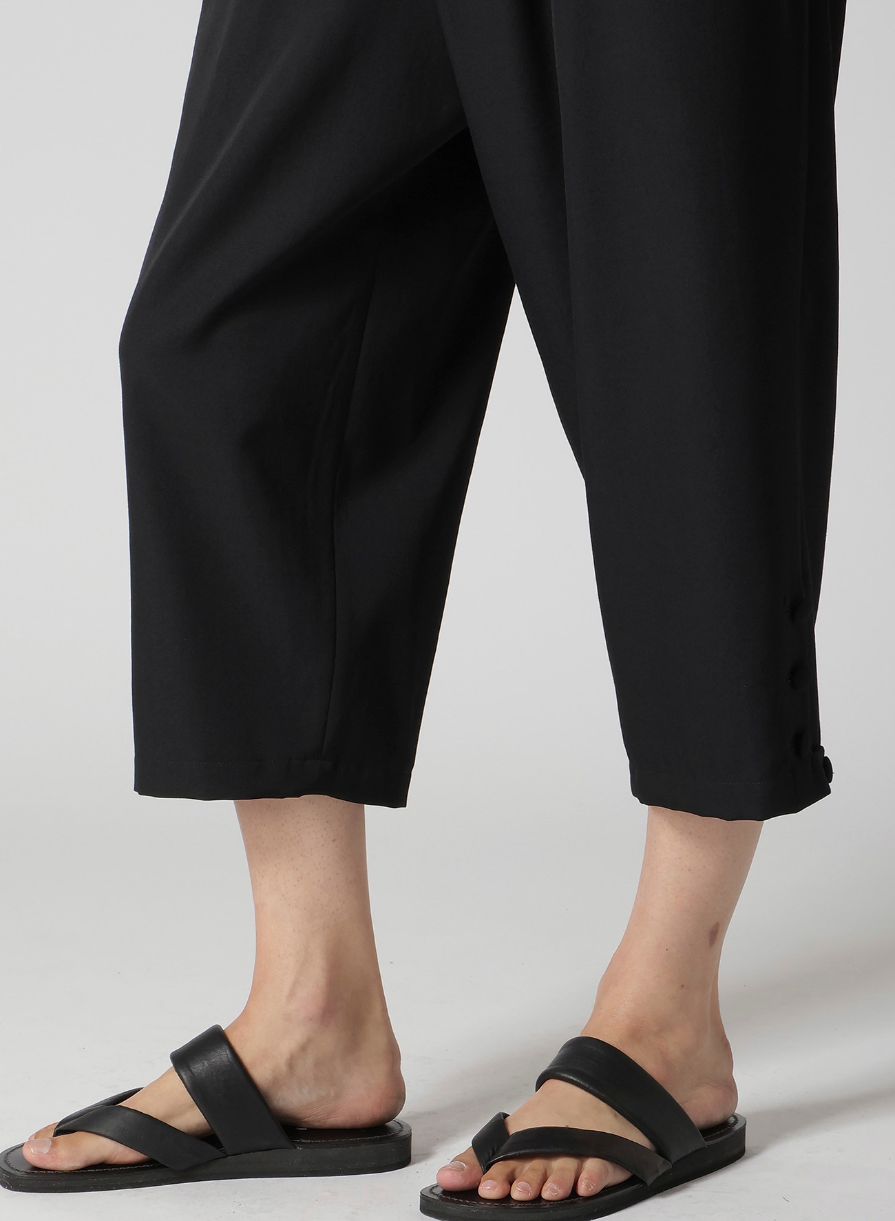 WOOL GABARDINE HEM OPENED SUSPENDER PANTS