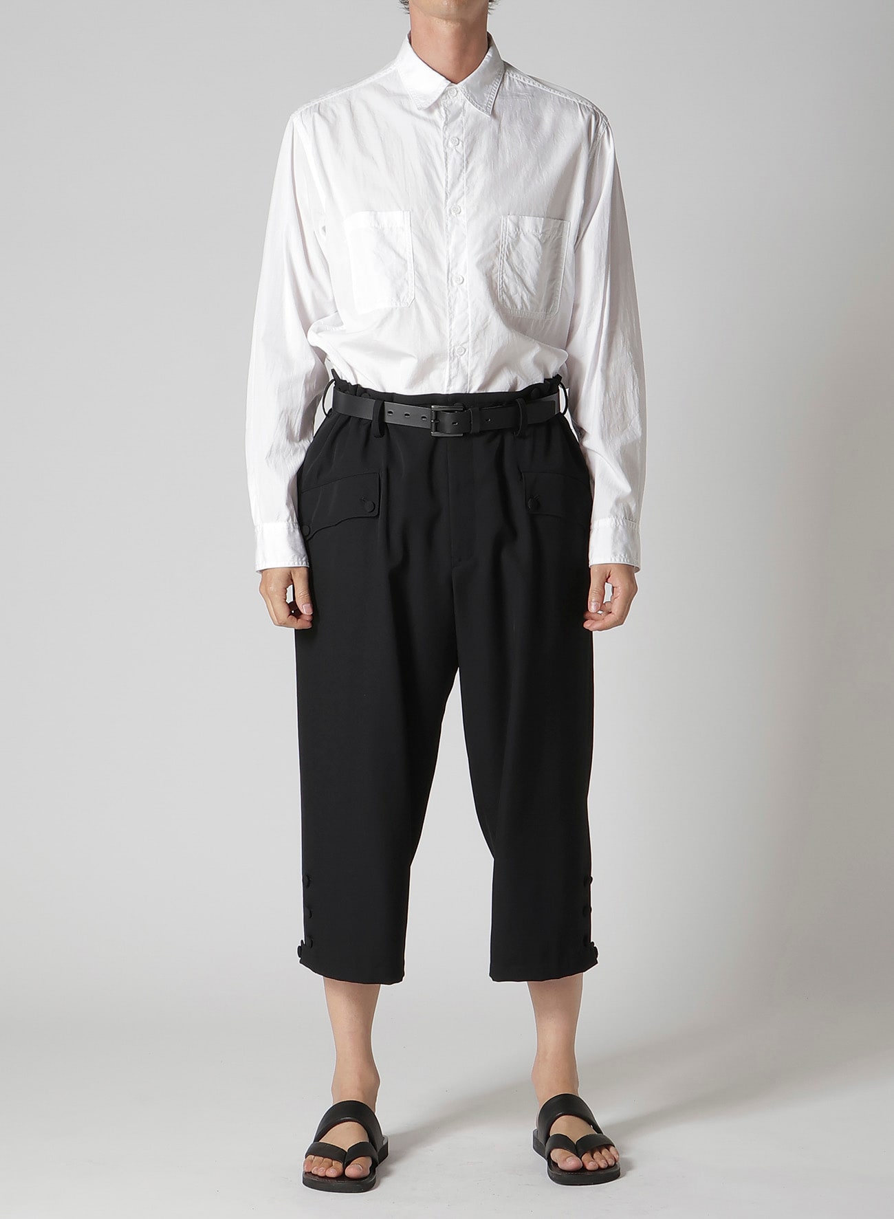 WOOL GABARDINE HEM OPENED SUSPENDER PANTS