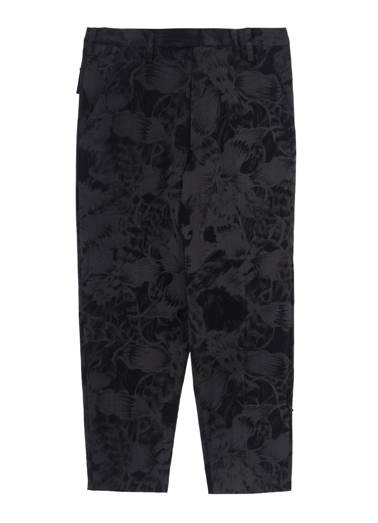 WOOL GABARDINE FLORAL DISCHARGE-DYED LEFT ZIPPER PANTS