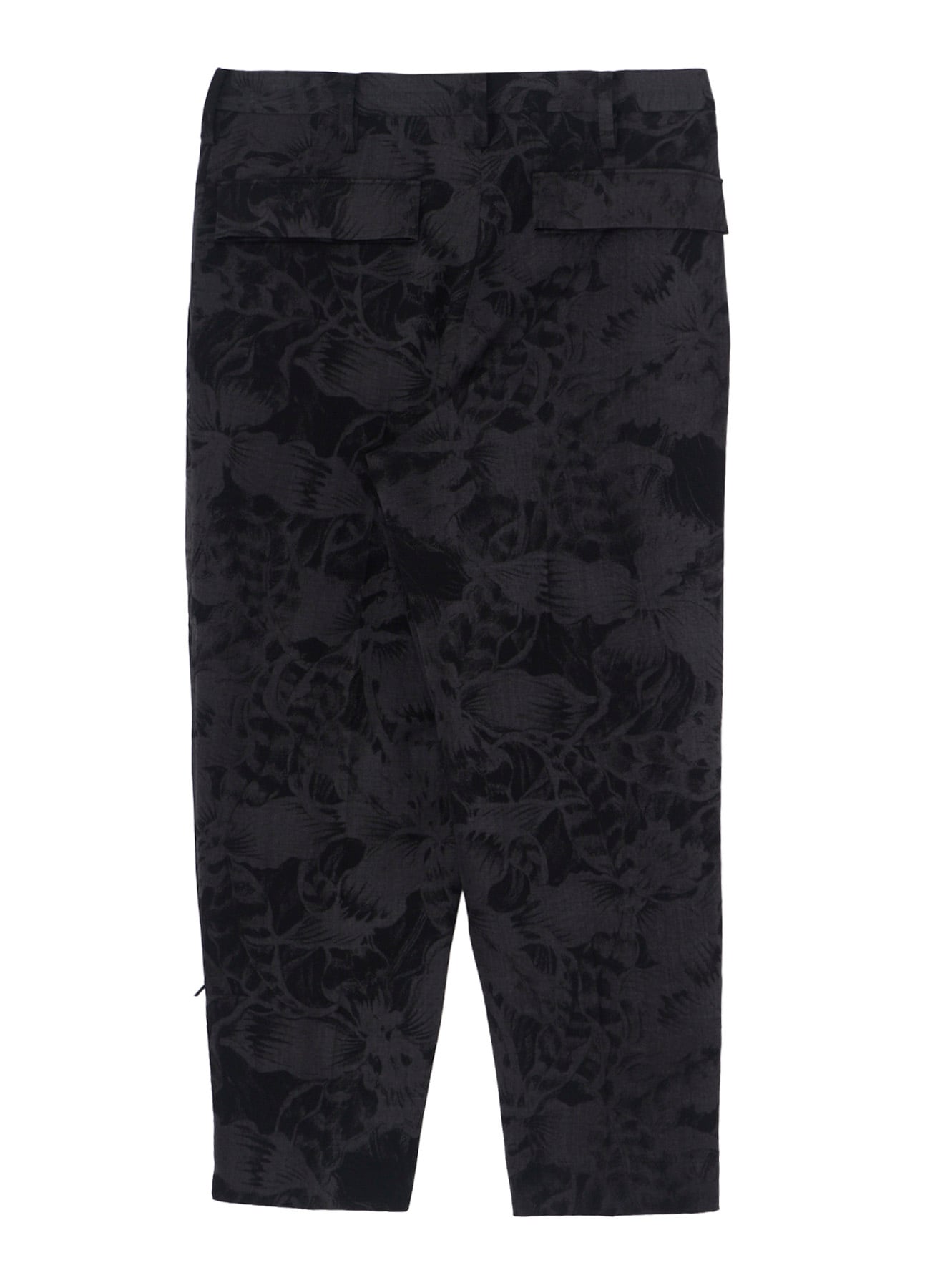 WOOL GABARDINE FLORAL DISCHARGE-DYED LEFT ZIPPER PANTS