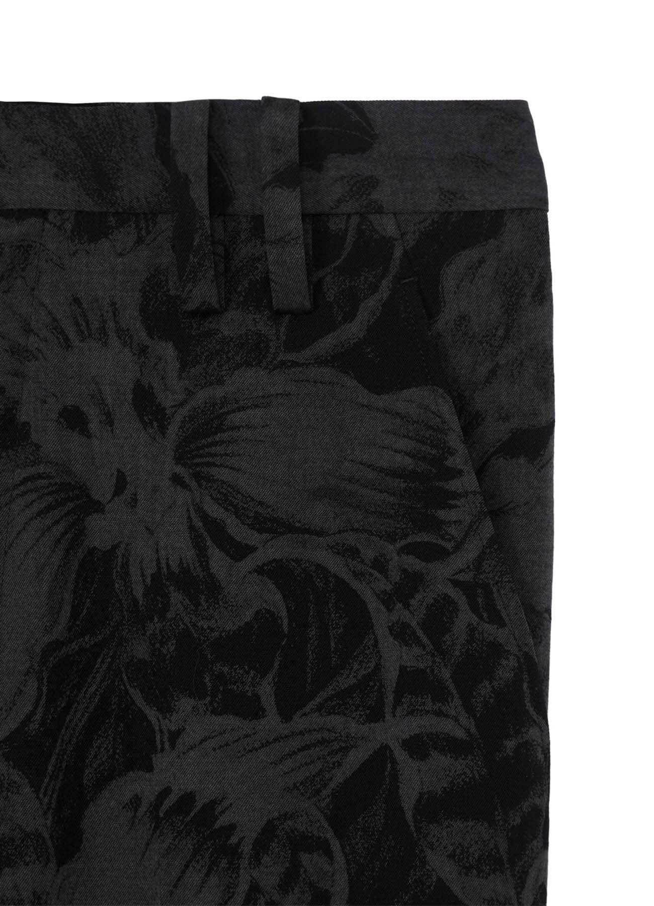 WOOL GABARDINE FLORAL DISCHARGE-DYED LEFT ZIPPER PANTS
