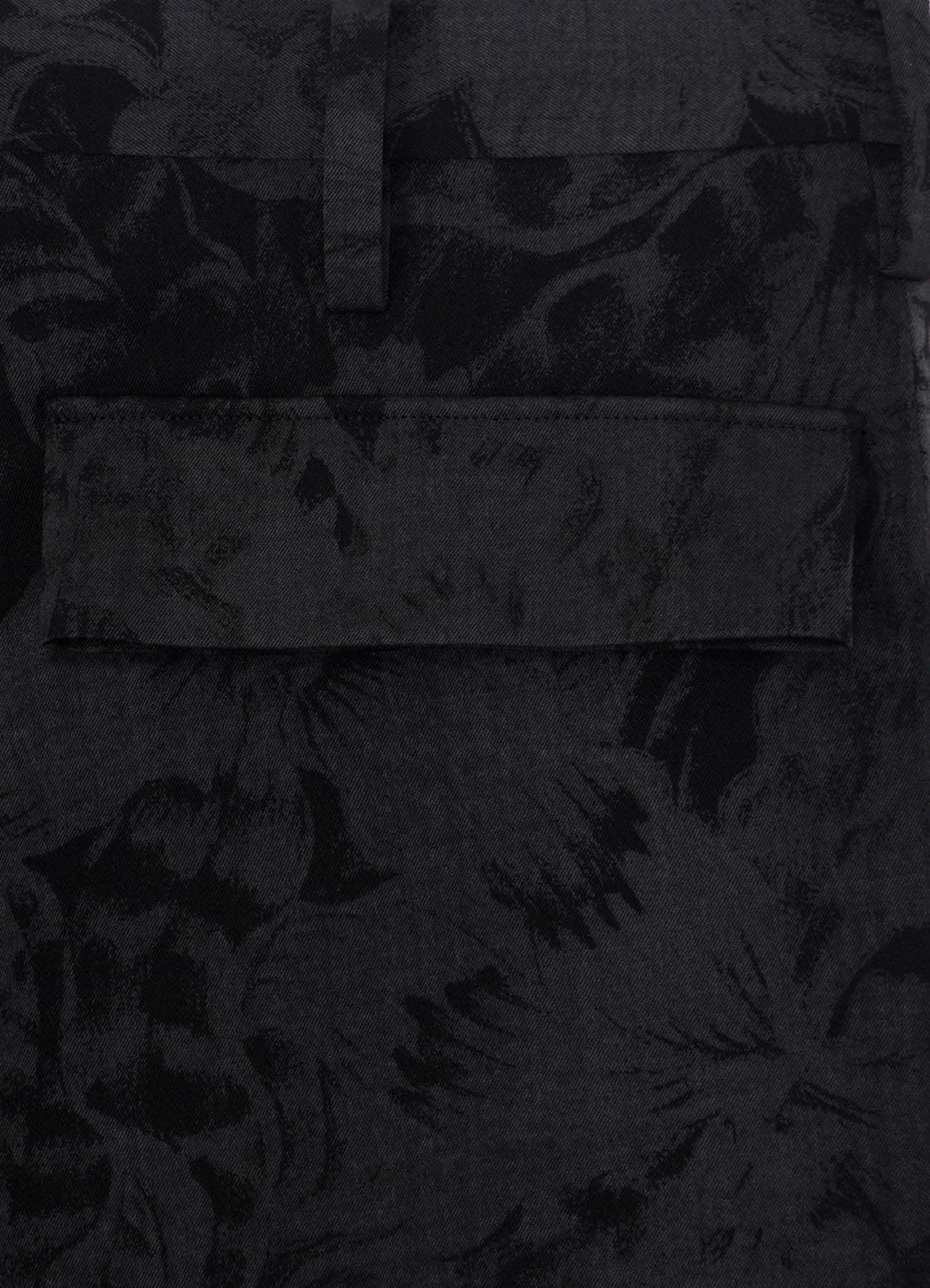 WOOL GABARDINE FLORAL DISCHARGE-DYED LEFT ZIPPER PANTS