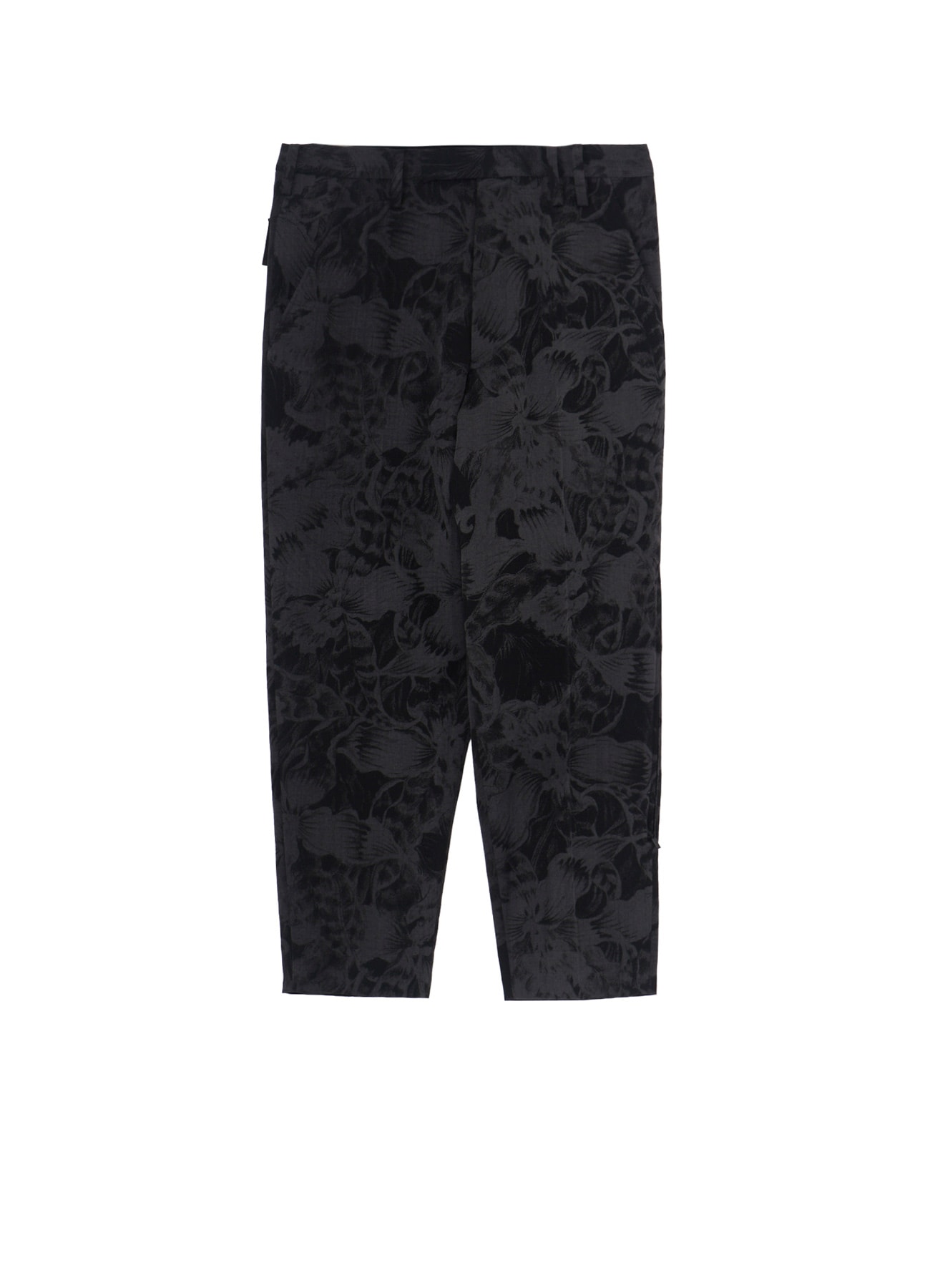 WOOL GABARDINE FLORAL DISCHARGE-DYED LEFT ZIPPER PANTS