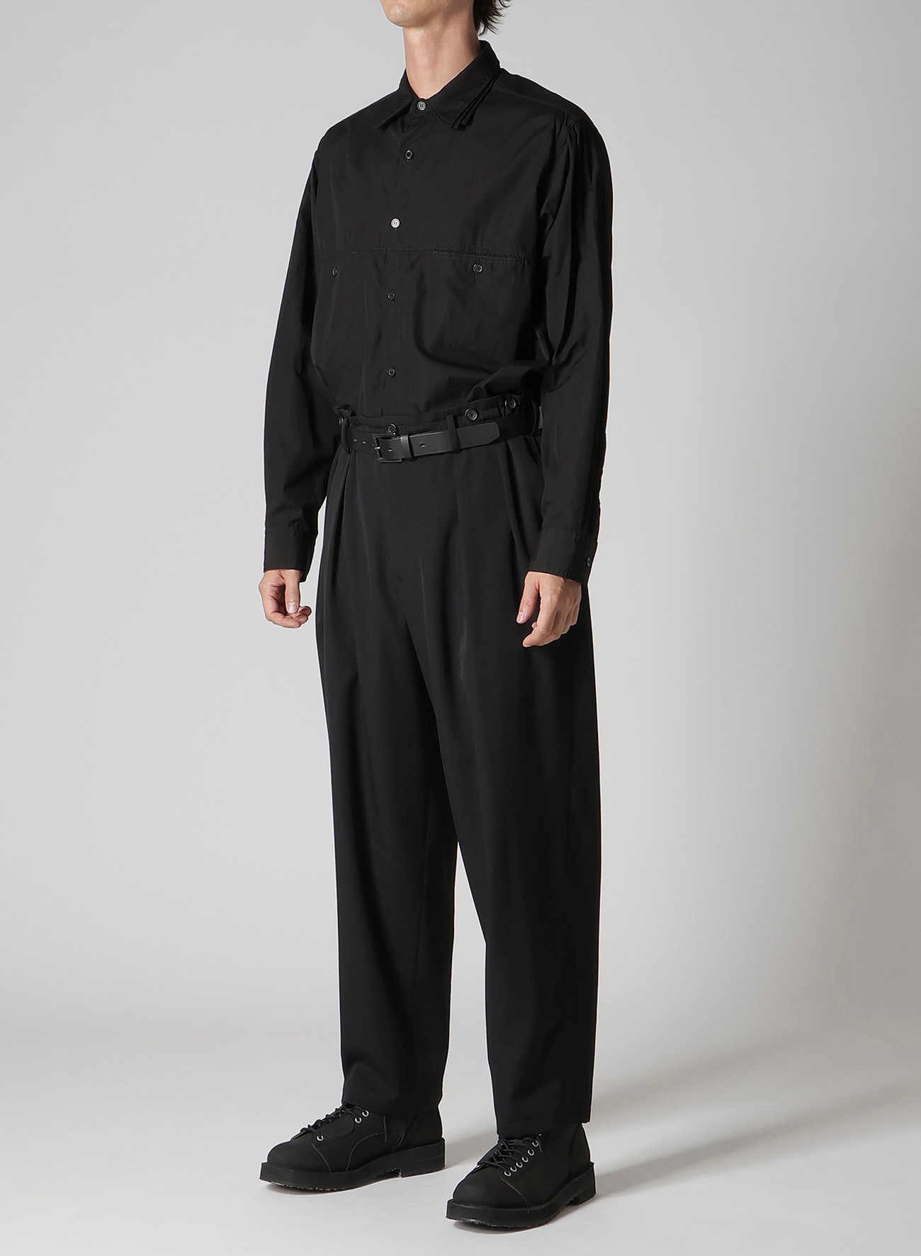 WOOL GABARDINE 2 TUCKS SUSPENDER PANTS