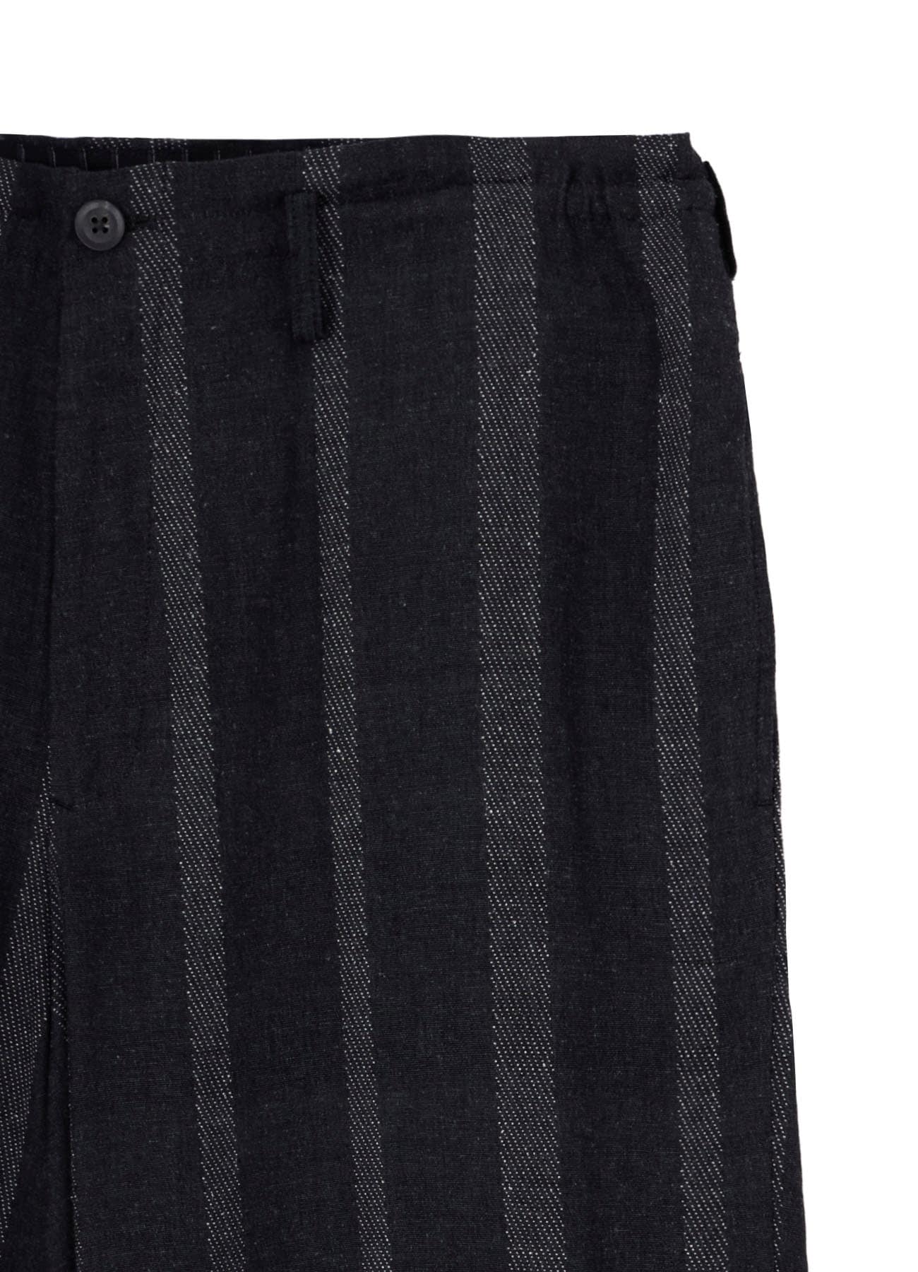 SILK/COTTON STRIPE PATTERN HEM OPENED PANTS