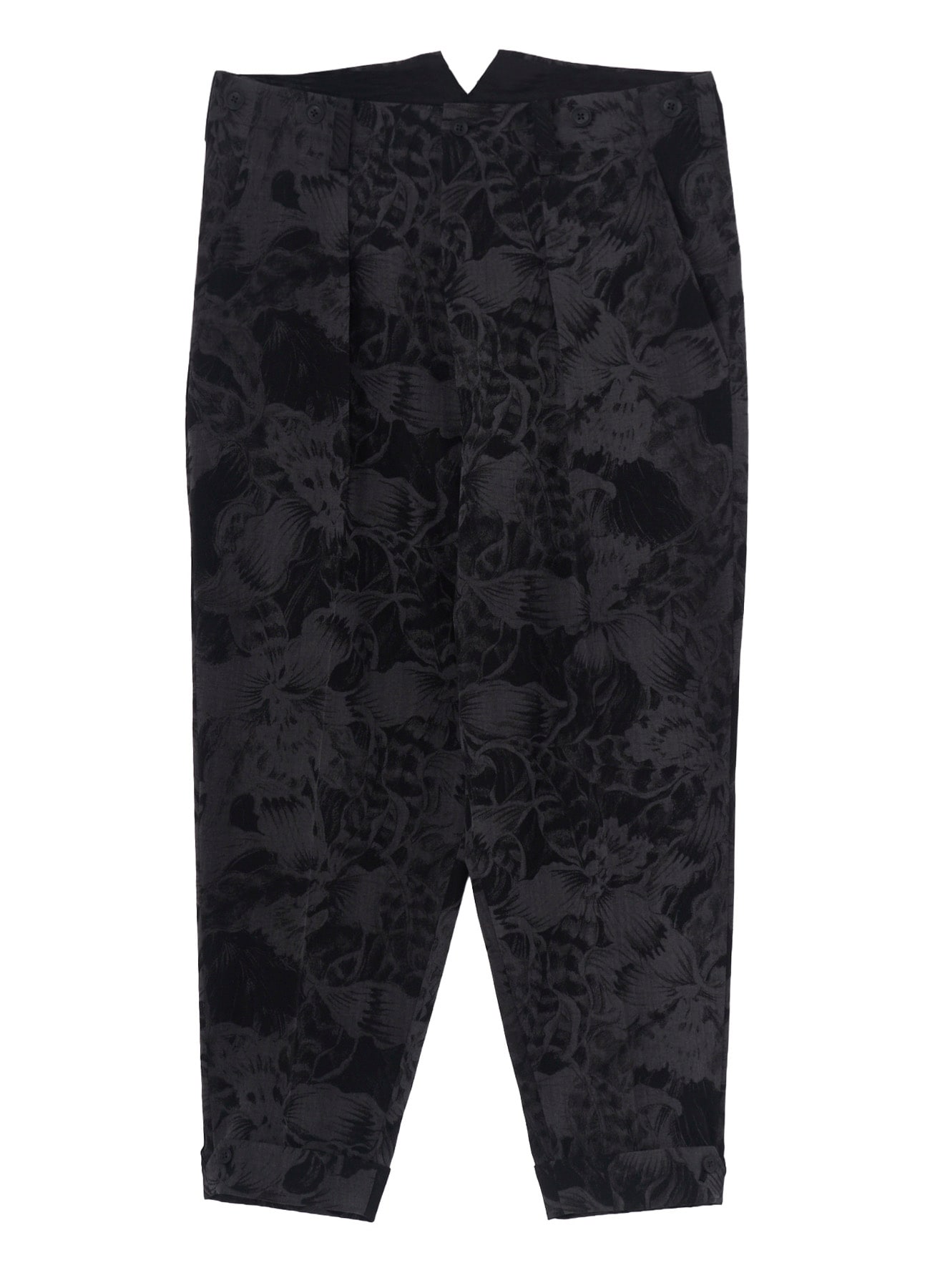 WOOL GABARDINE FLORAL DISCHARGE-DYED SUSPENDERS PANTS