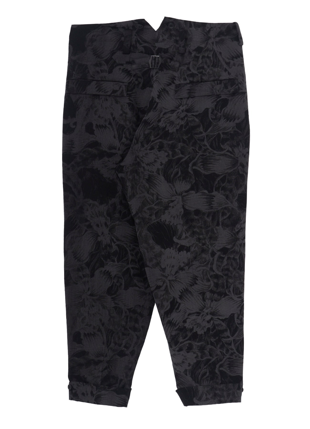WOOL GABARDINE FLORAL DISCHARGE-DYED SUSPENDERS PANTS
