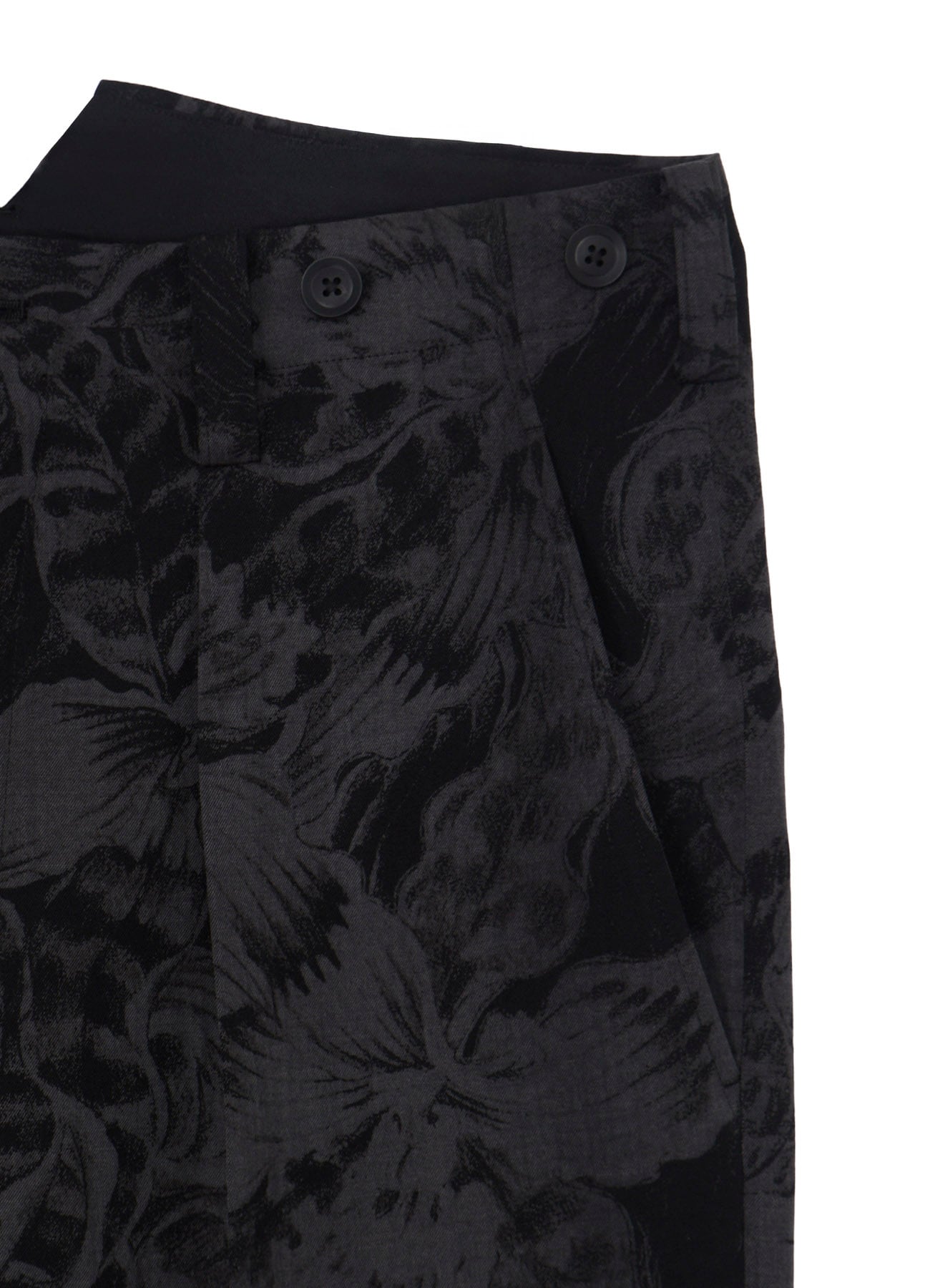 WOOL GABARDINE FLORAL DISCHARGE-DYED SUSPENDERS PANTS