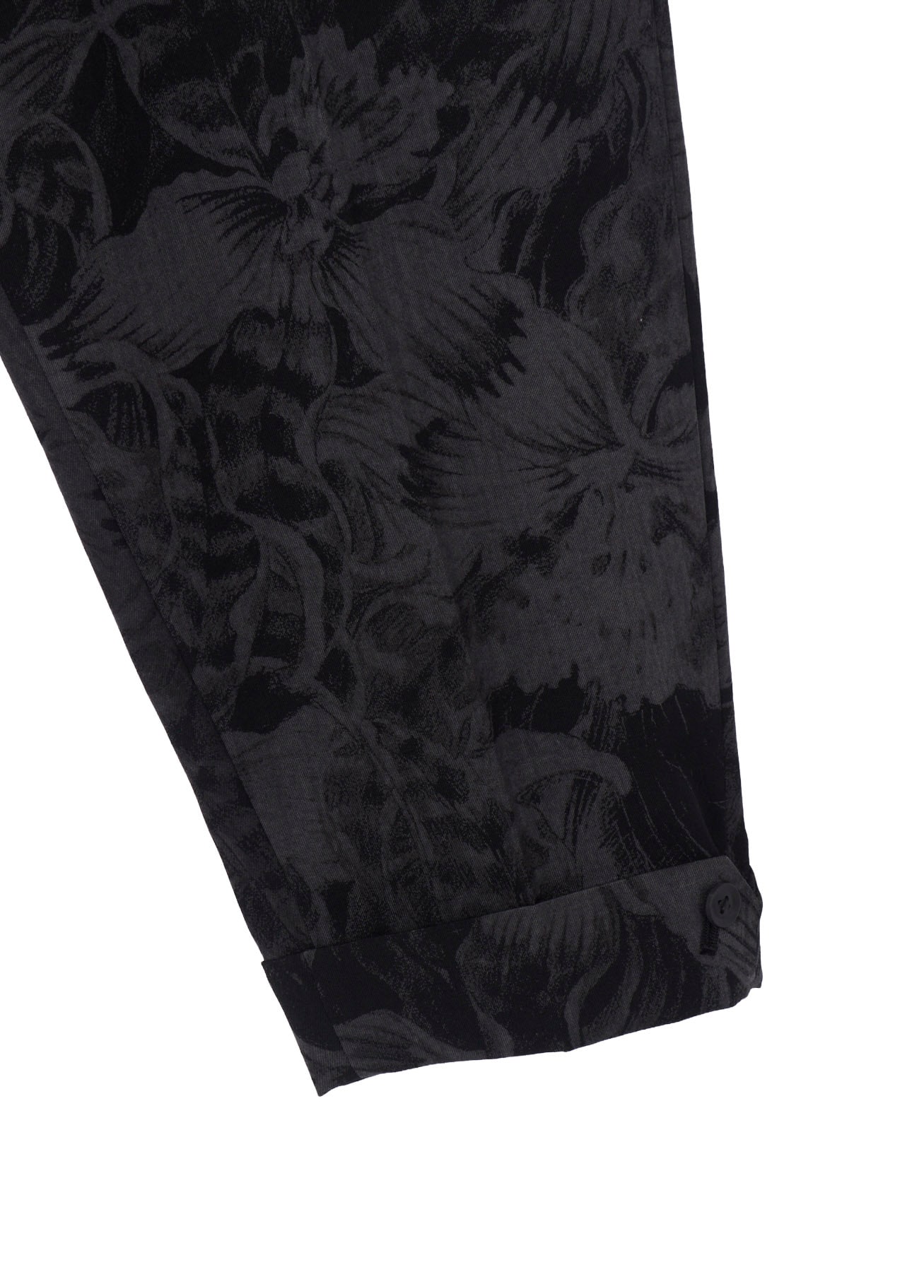 WOOL GABARDINE FLORAL DISCHARGE-DYED SUSPENDERS PANTS