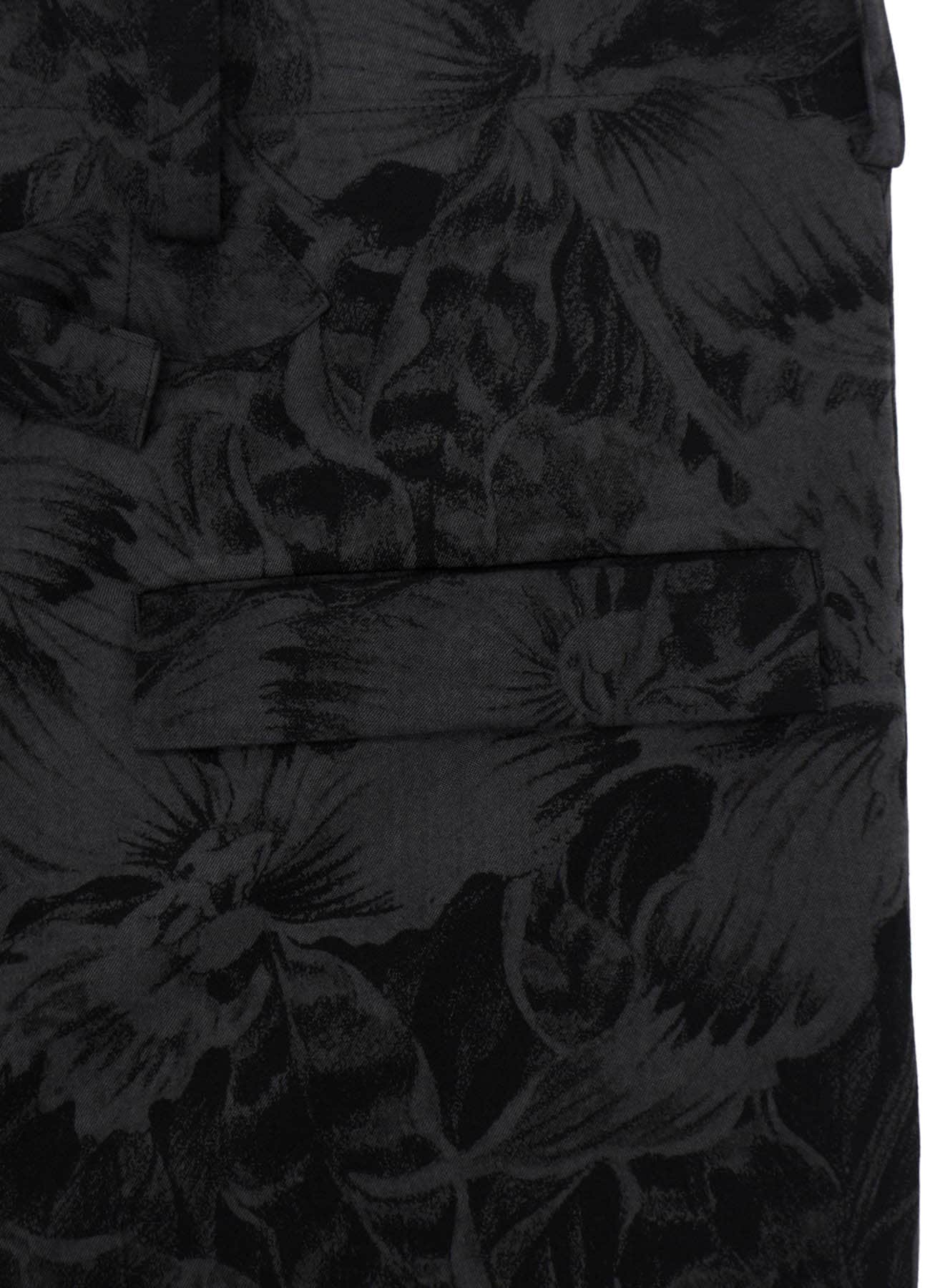 WOOL GABARDINE FLORAL DISCHARGE-DYED SUSPENDERS PANTS
