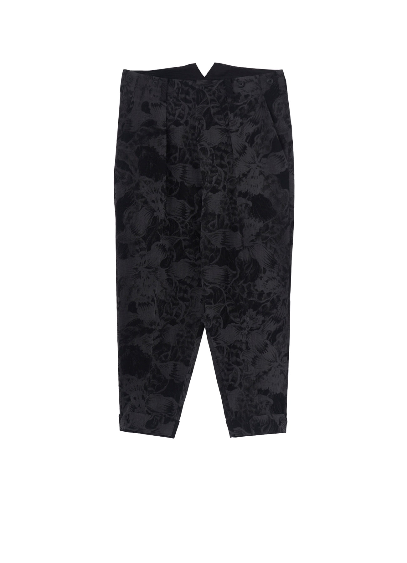 WOOL GABARDINE FLORAL DISCHARGE-DYED SUSPENDERS PANTS