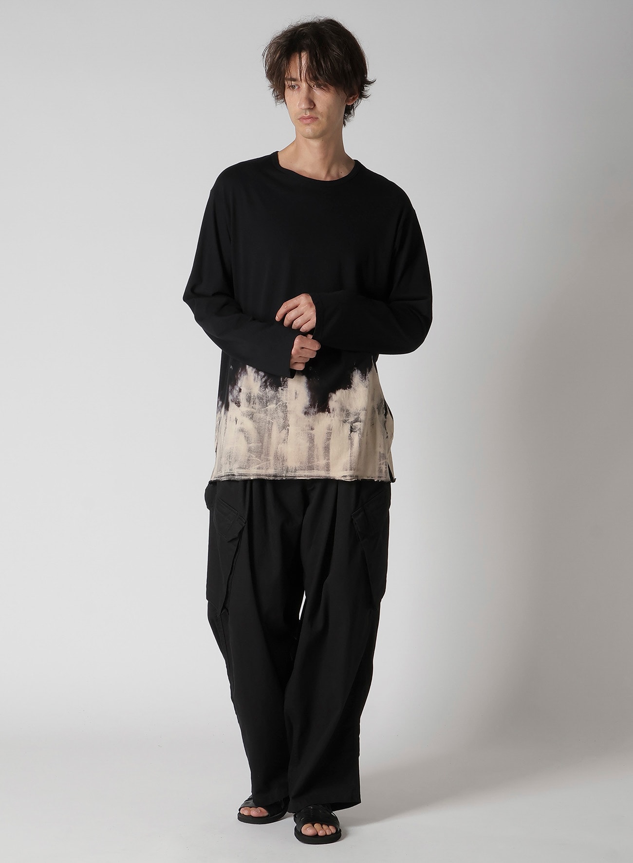 30/- DISCHARGED COMBED PS  ROUND NECK LONG SLV T