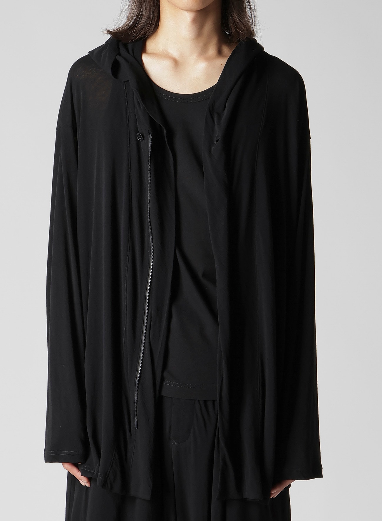 80/- COTTON LINEN VOILE HOOD ZIPPER CARDIGAN