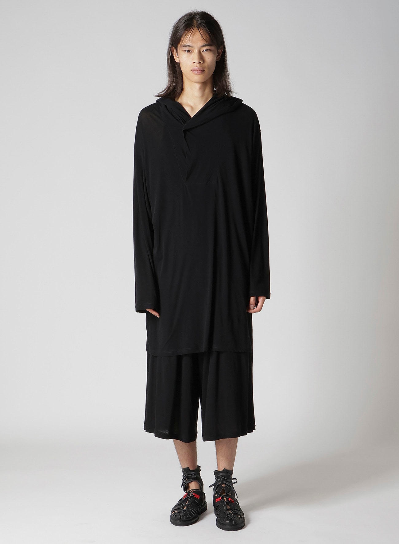 80/- COTTON LINEN VOILE HOODED LONG SLV PO