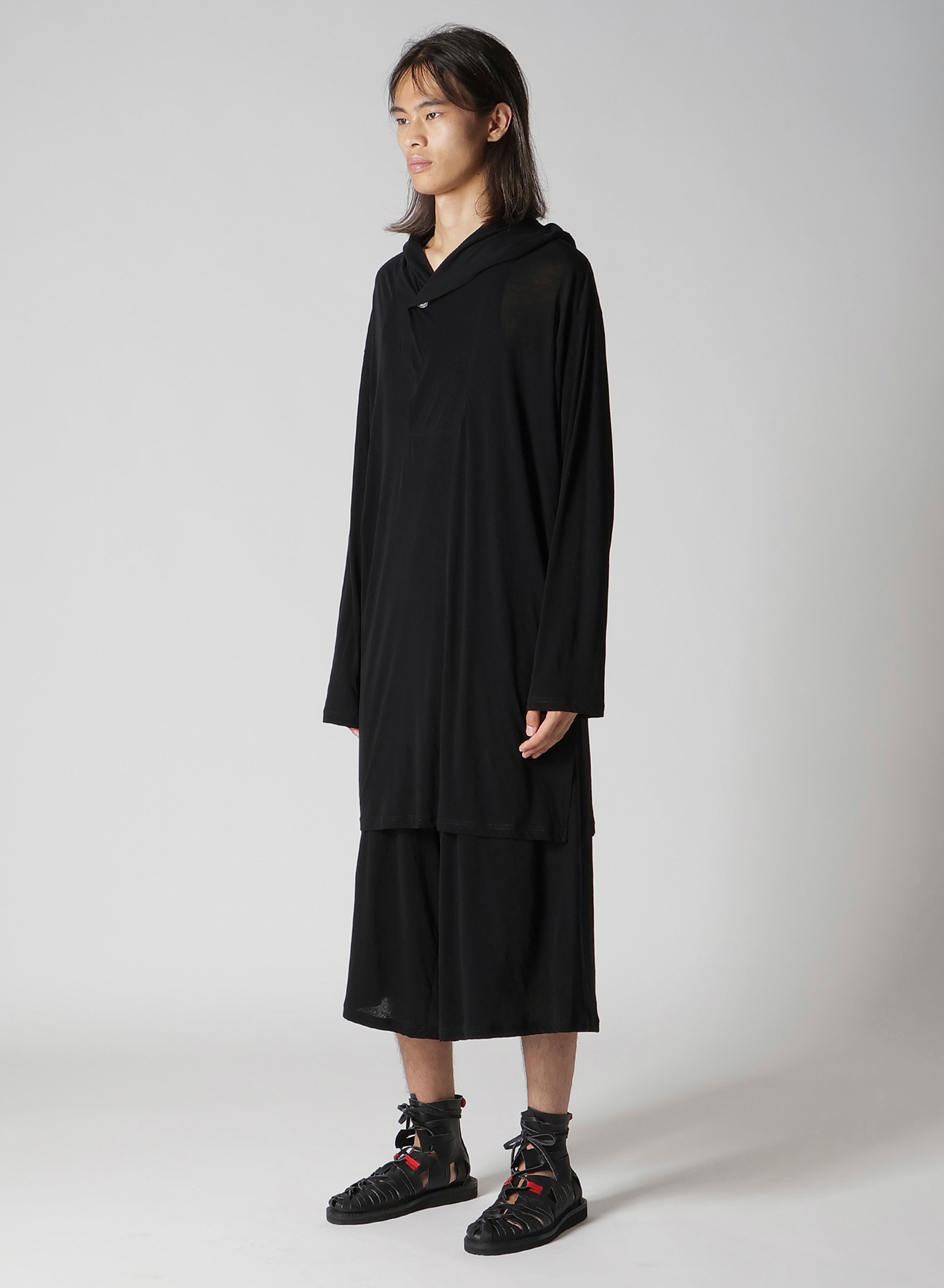 80/- COTTON LINEN VOILE HOODED LONG SLV PO