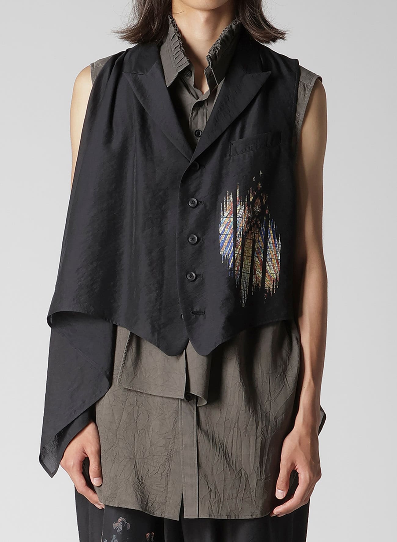 RY/ NY/ CU LAWN ASYMMETRIC CAPE VEST