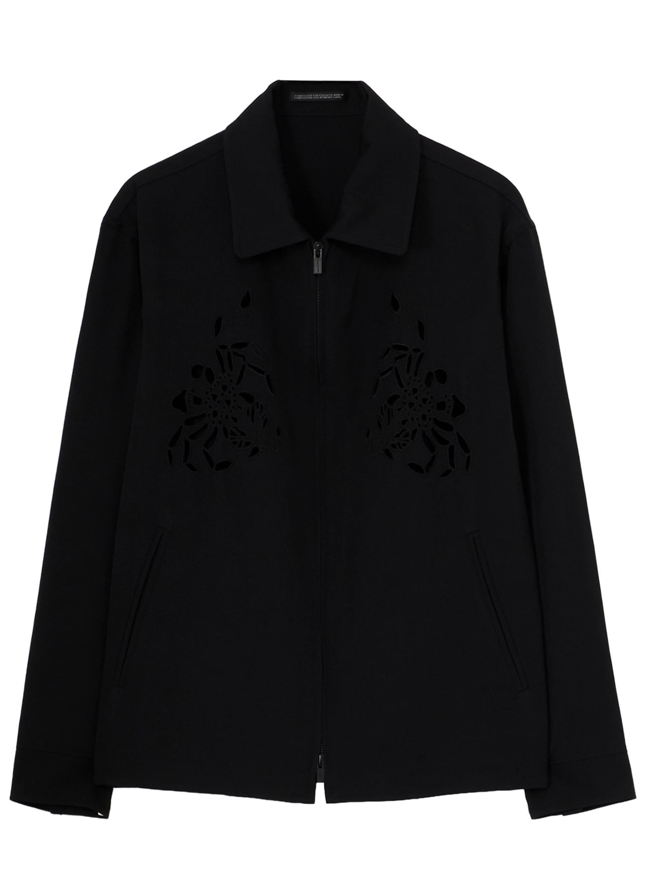 WOOL GABARDINE CUTWORK EMBROIDERY ZIPPER BLOUSON
