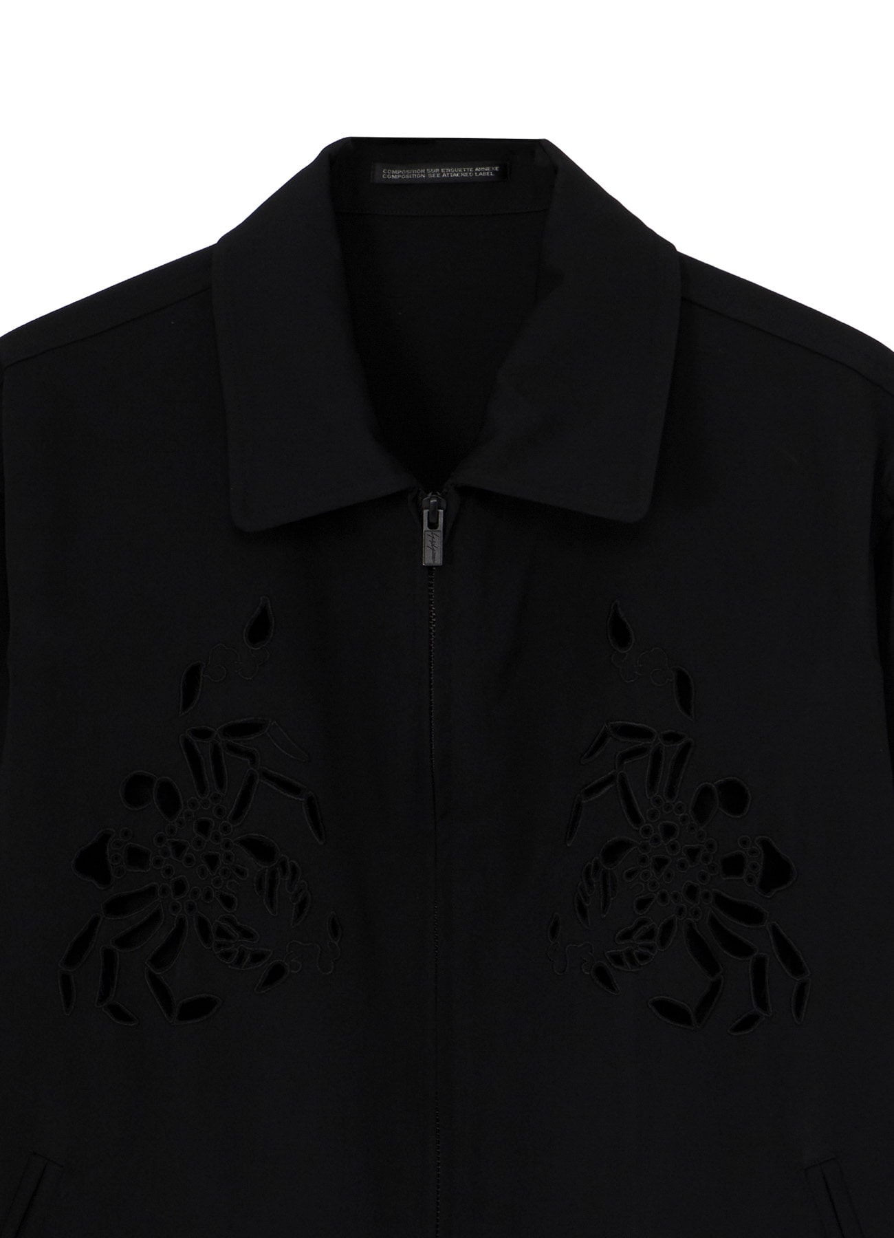 WOOL GABARDINE CUTWORK EMBROIDERY ZIPPER BLOUSON