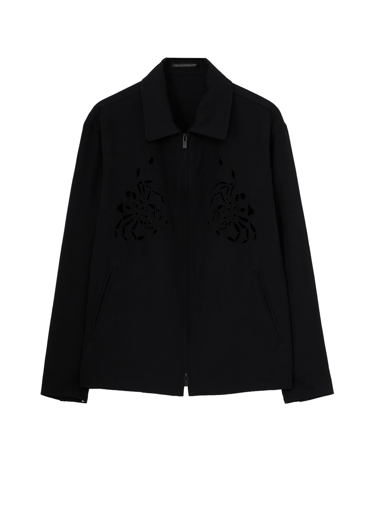 WOOL GABARDINE CUTWORK EMBROIDERY ZIPPER BLOUSON