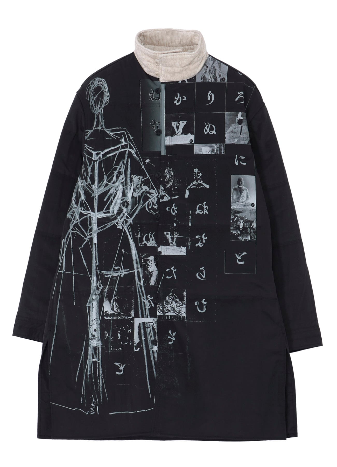 DESSIN MOTIF STANDCOLLAR PADDED BLOUSE