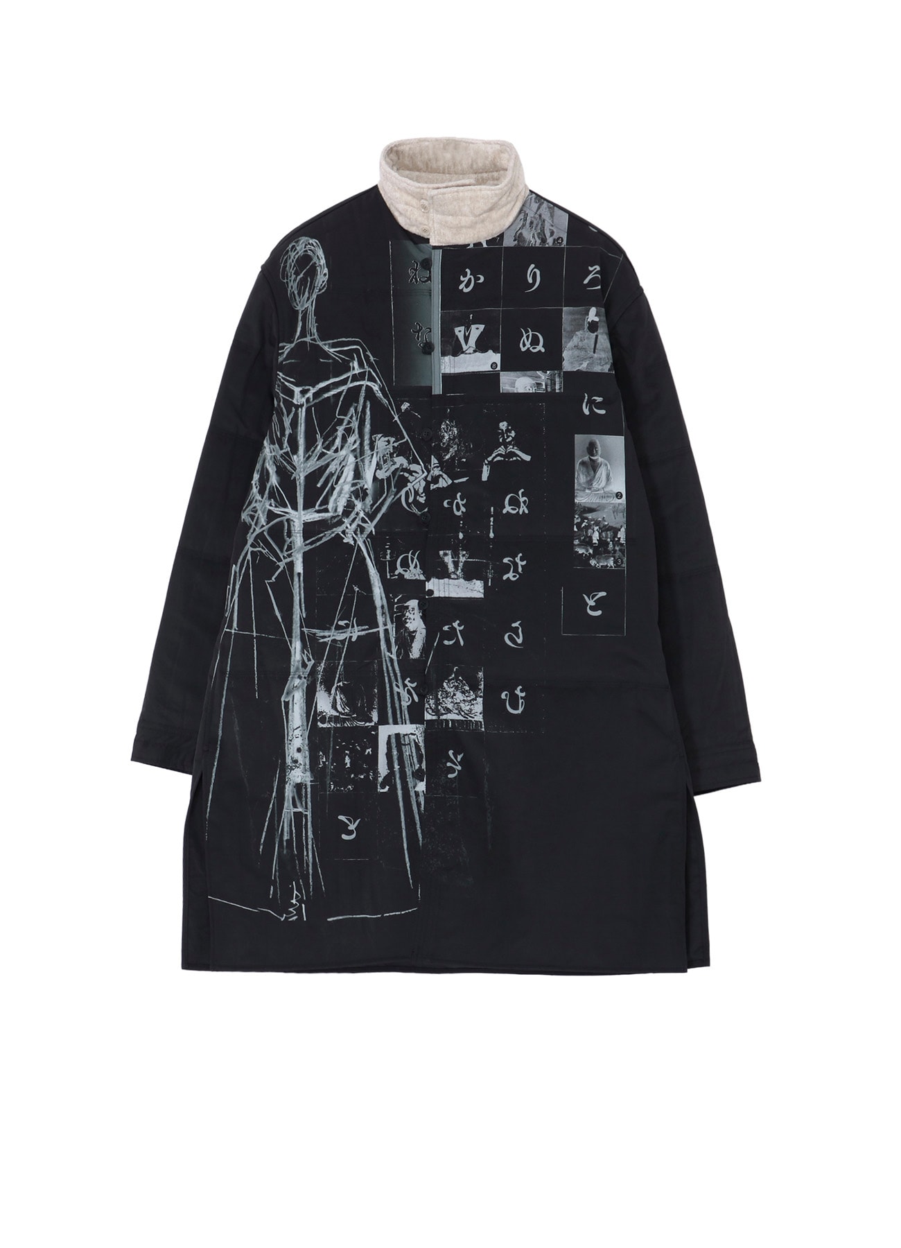 DESSIN MOTIF STANDCOLLAR PADDED BLOUSE