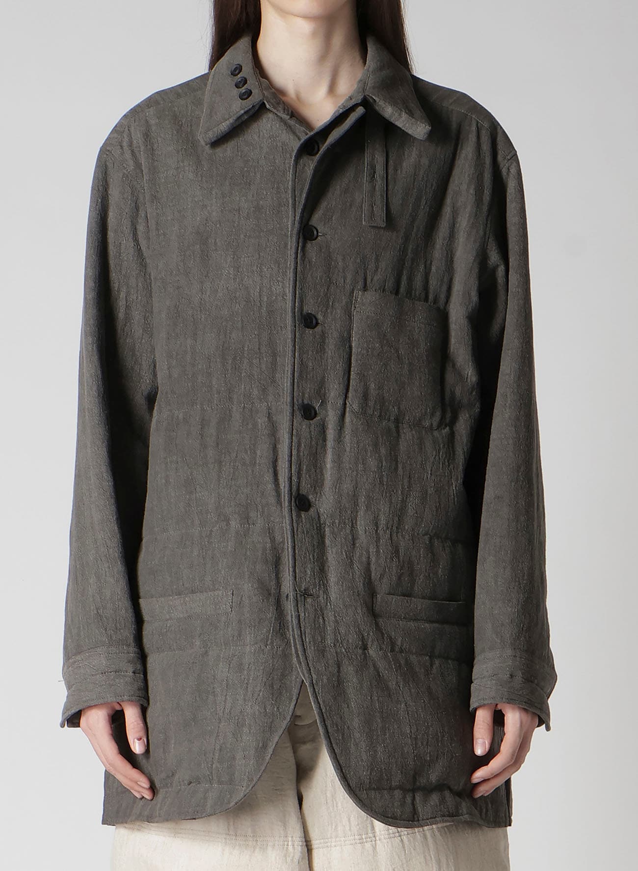 LINEN/COTTON SHEETING  GUSSET COLLAR PADDED BLOUSE