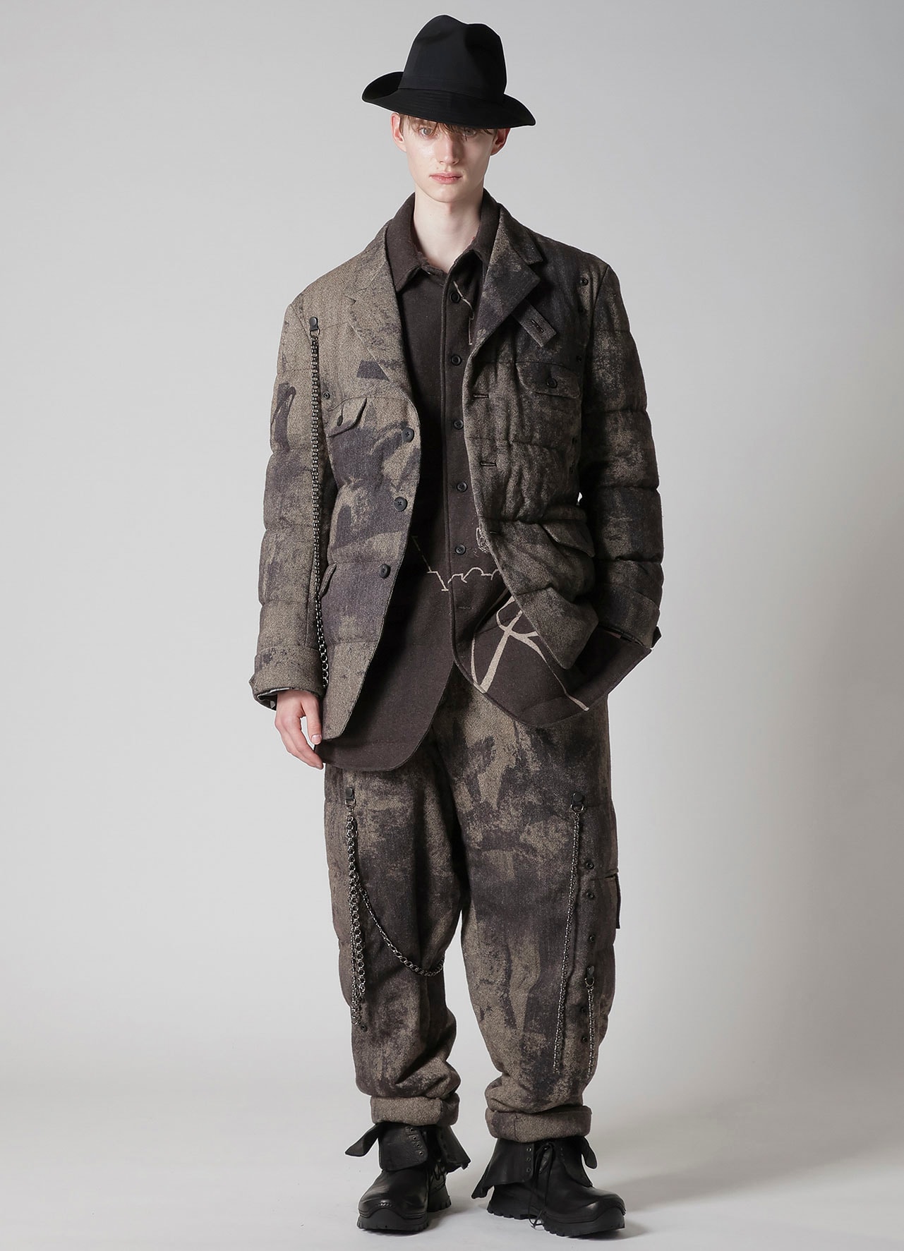 WOOL TWEED GUSSET COLLAR PADDED BLOUSE