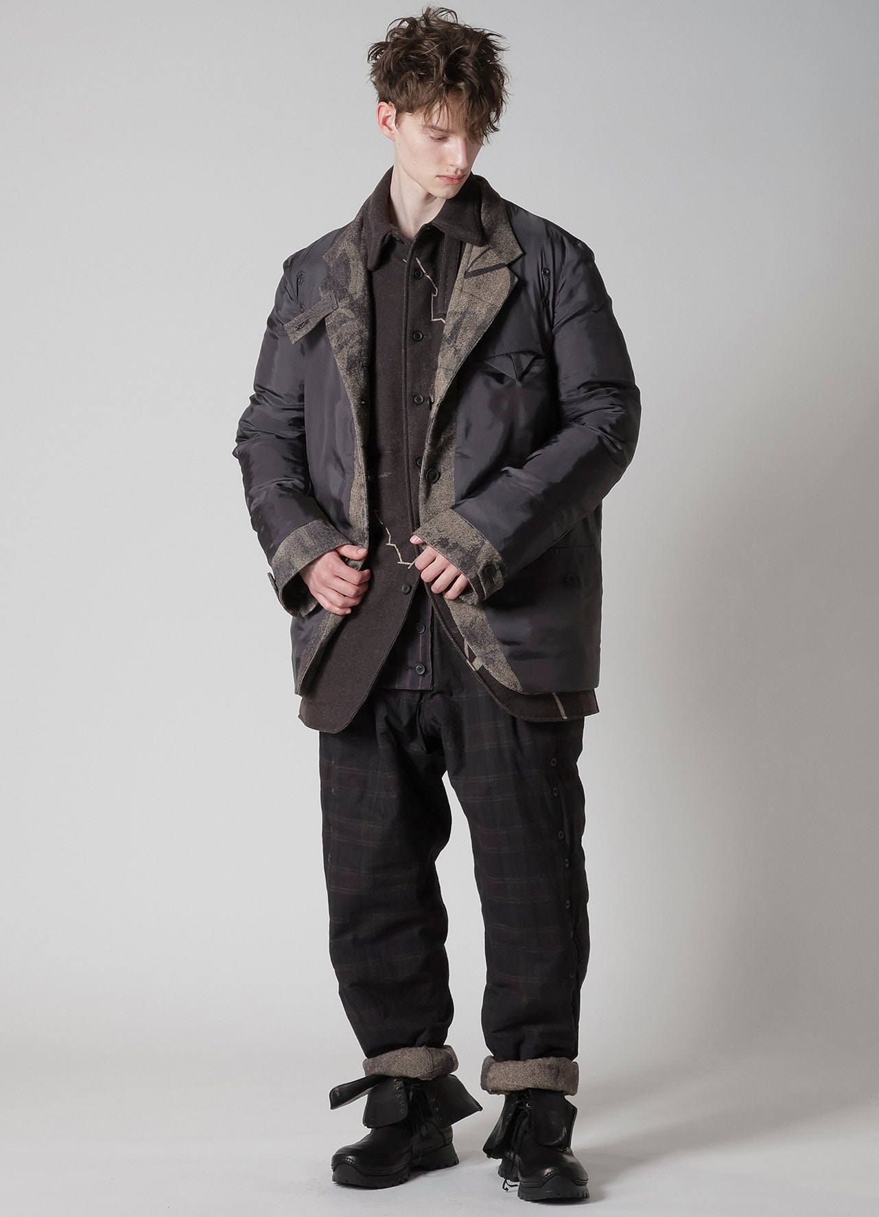 WOOL TWEED GUSSET COLLAR PADDED BLOUSE