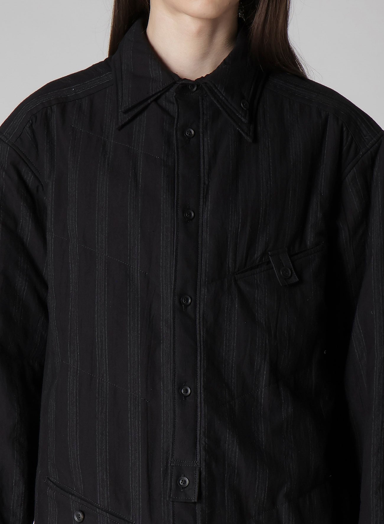 COTTON STRIPE 2COLLAR DIAGONAL PADDED BLOUSE