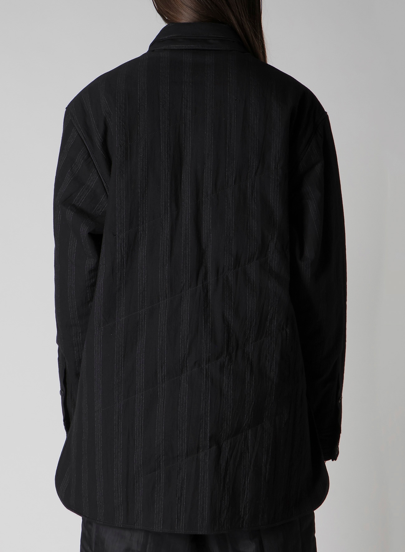 COTTON STRIPE 2COLLAR DIAGONAL PADDED BLOUSE