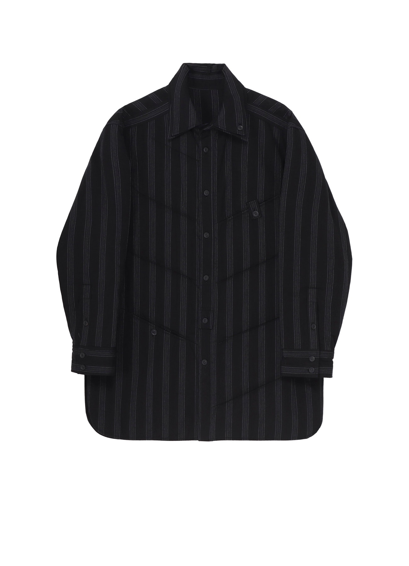 COTTON STRIPE 2COLLAR DIAGONAL PADDED BLOUSE