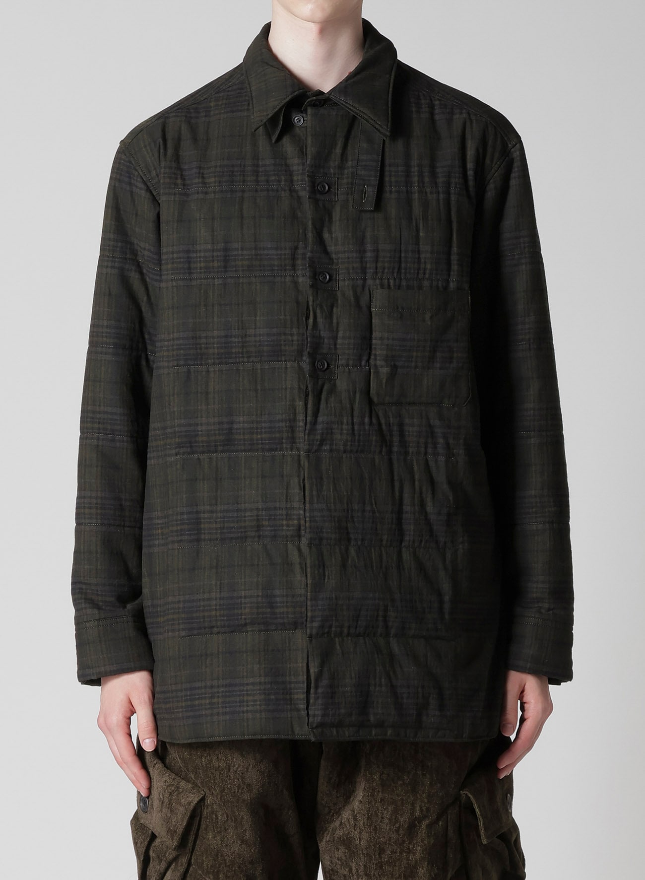 MADRAS INK PLAID DOUBLE COLLAR PADDED BLOUSE