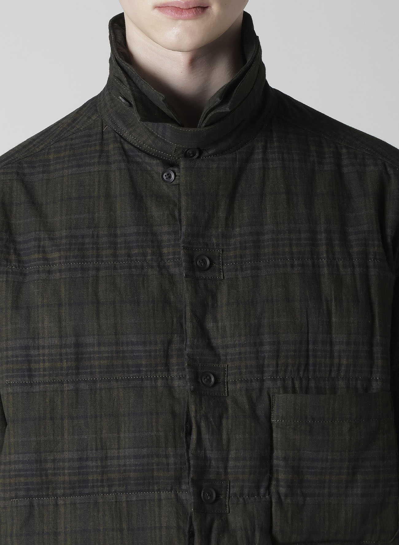 MADRAS INK PLAID DOUBLE COLLAR PADDED BLOUSE