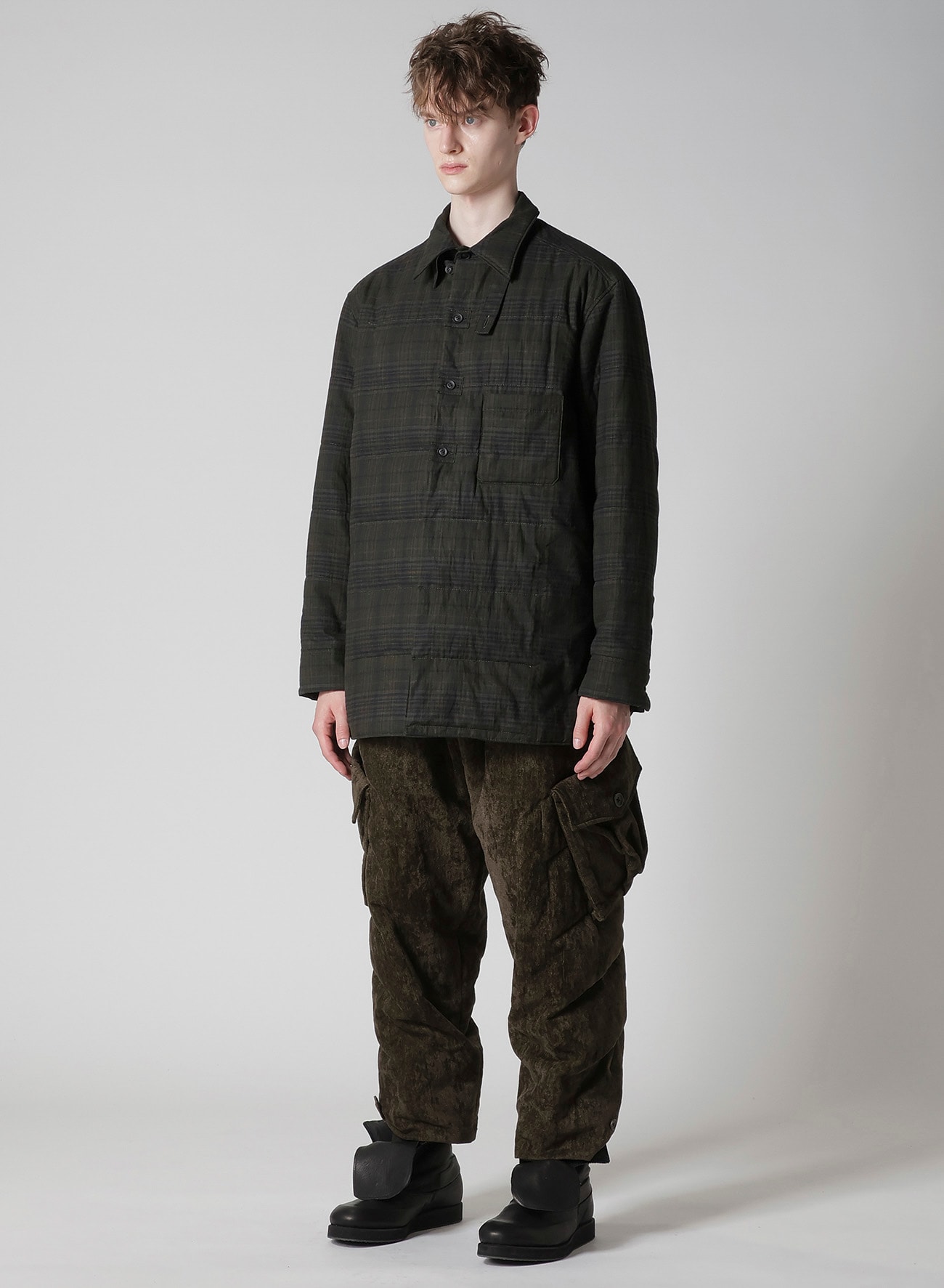 MADRAS INK PLAID DOUBLE COLLAR PADDED BLOUSE