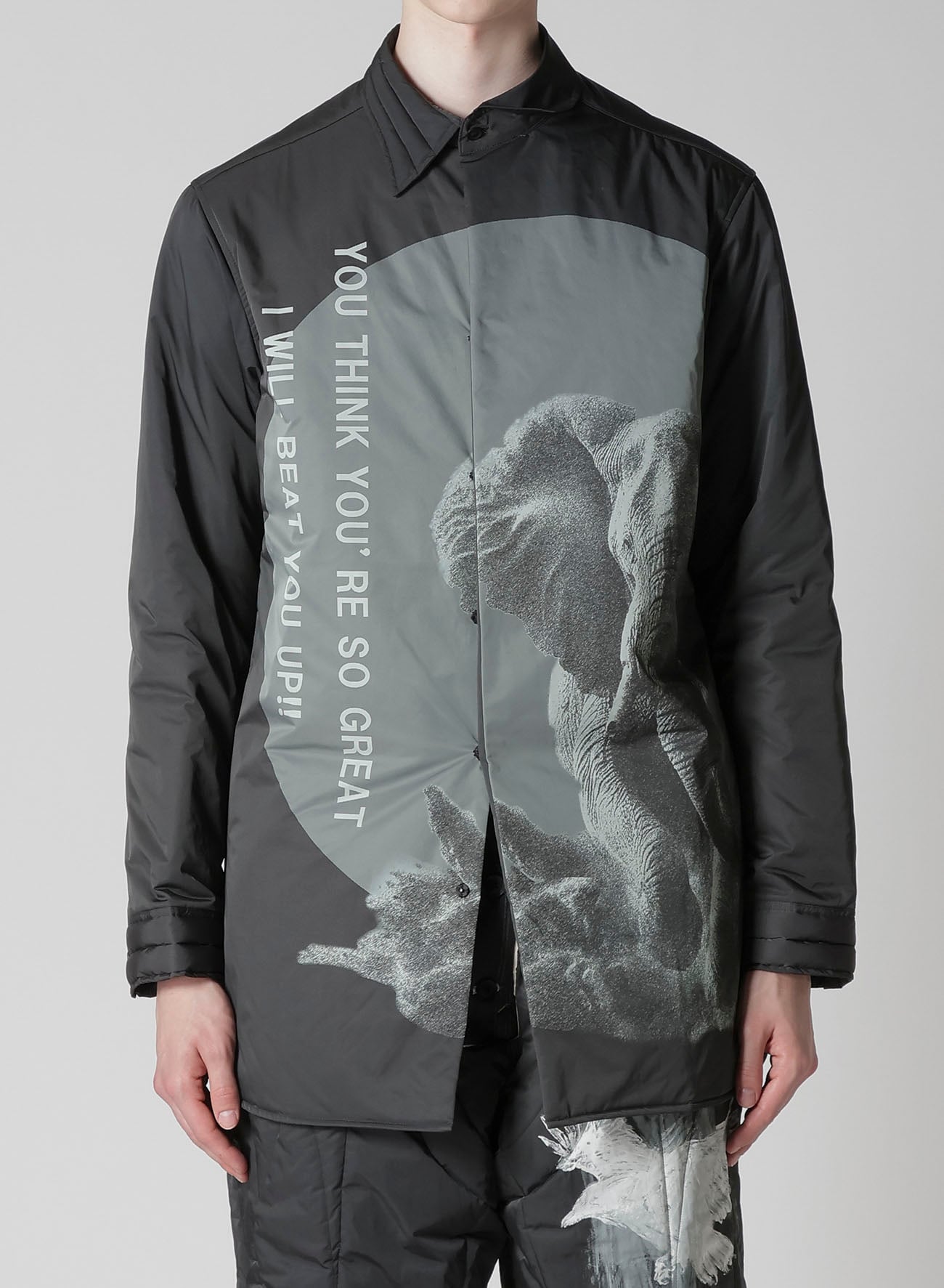 ELEPHANT MESSAGE PRINTED PADDED COLLAR BLOUSE