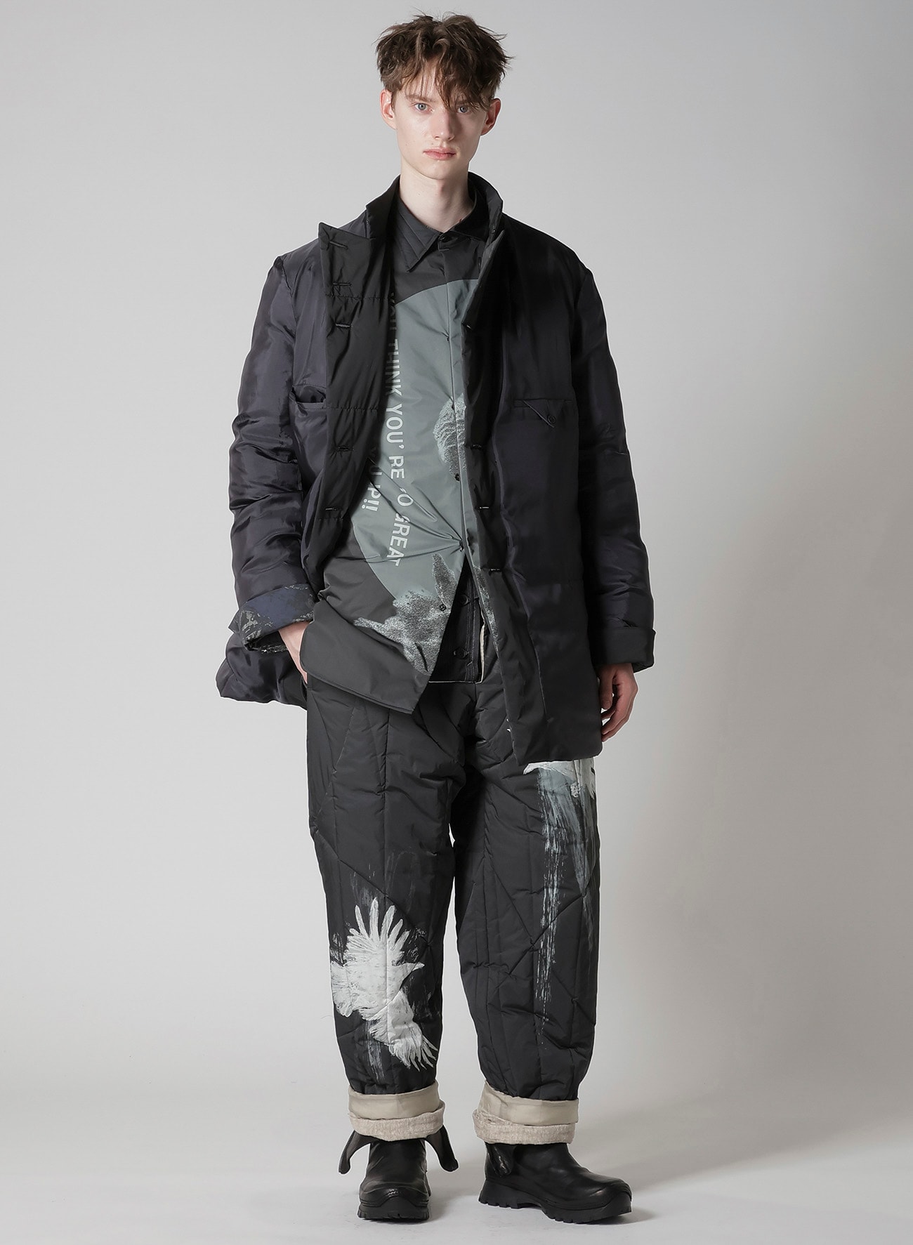 ELEPHANT MESSAGE PRINTED PADDED COLLAR BLOUSE