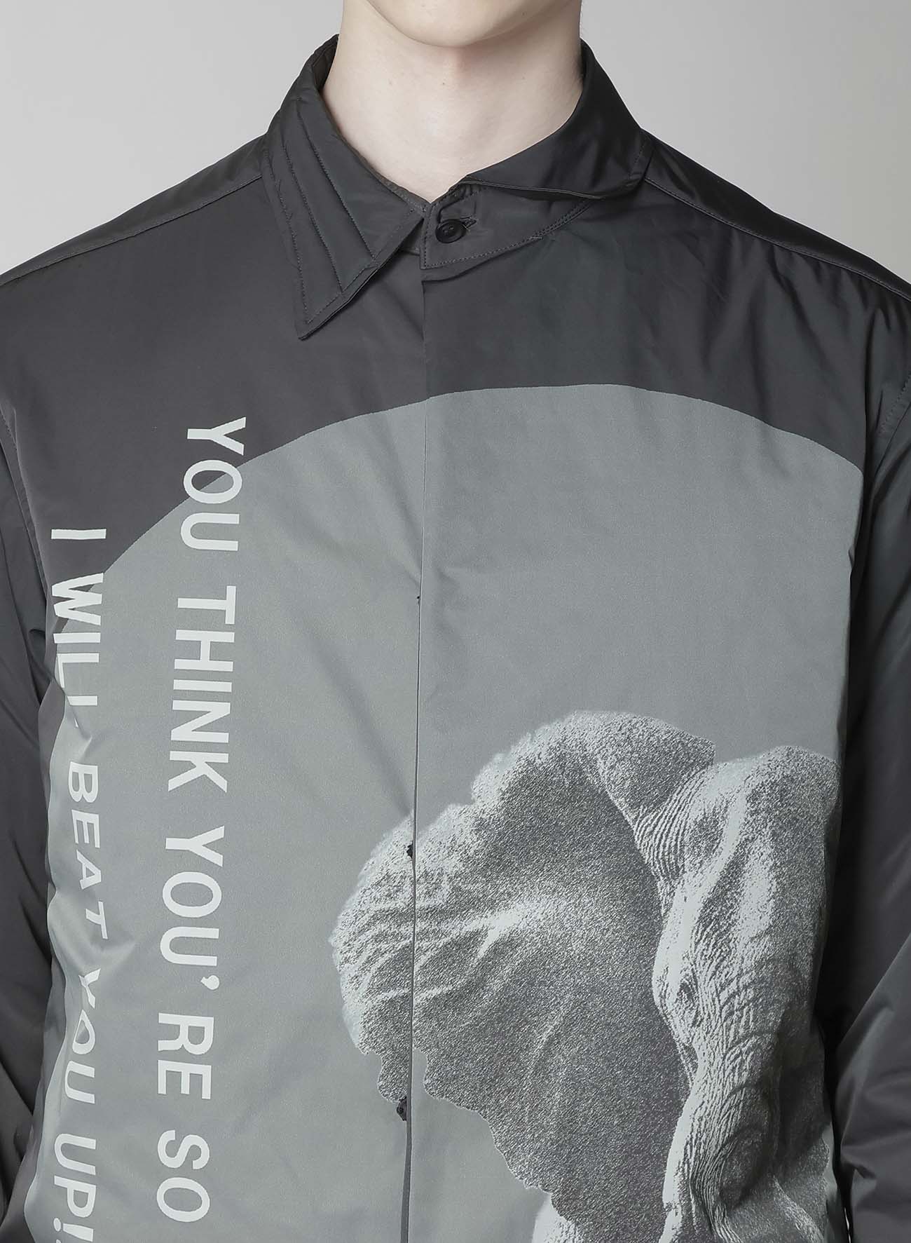 ELEPHANT MESSAGE PRINTED PADDED COLLAR BLOUSE