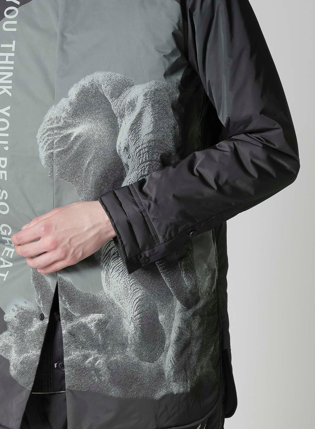 ELEPHANT MESSAGE PRINTED PADDED COLLAR BLOUSE