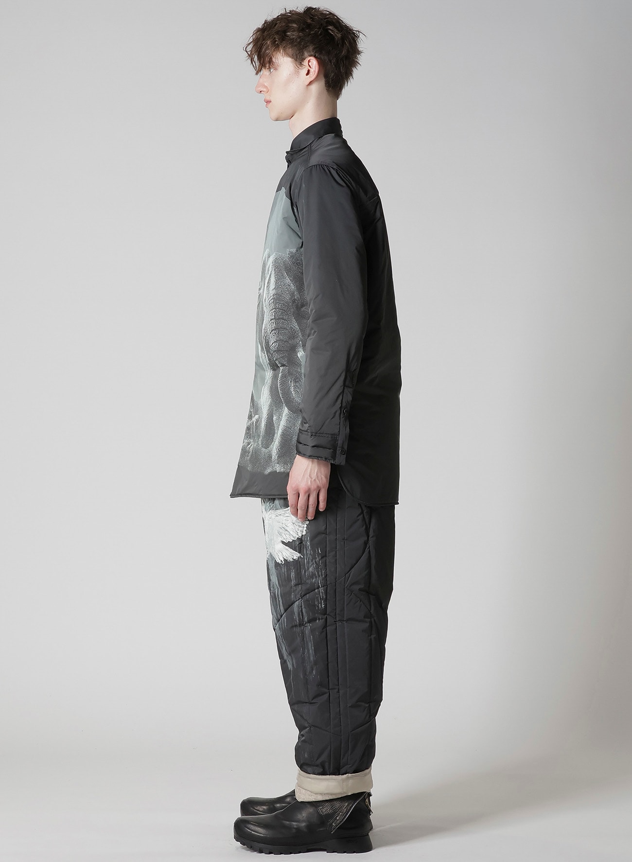 ELEPHANT MESSAGE PRINTED PADDED COLLAR BLOUSE