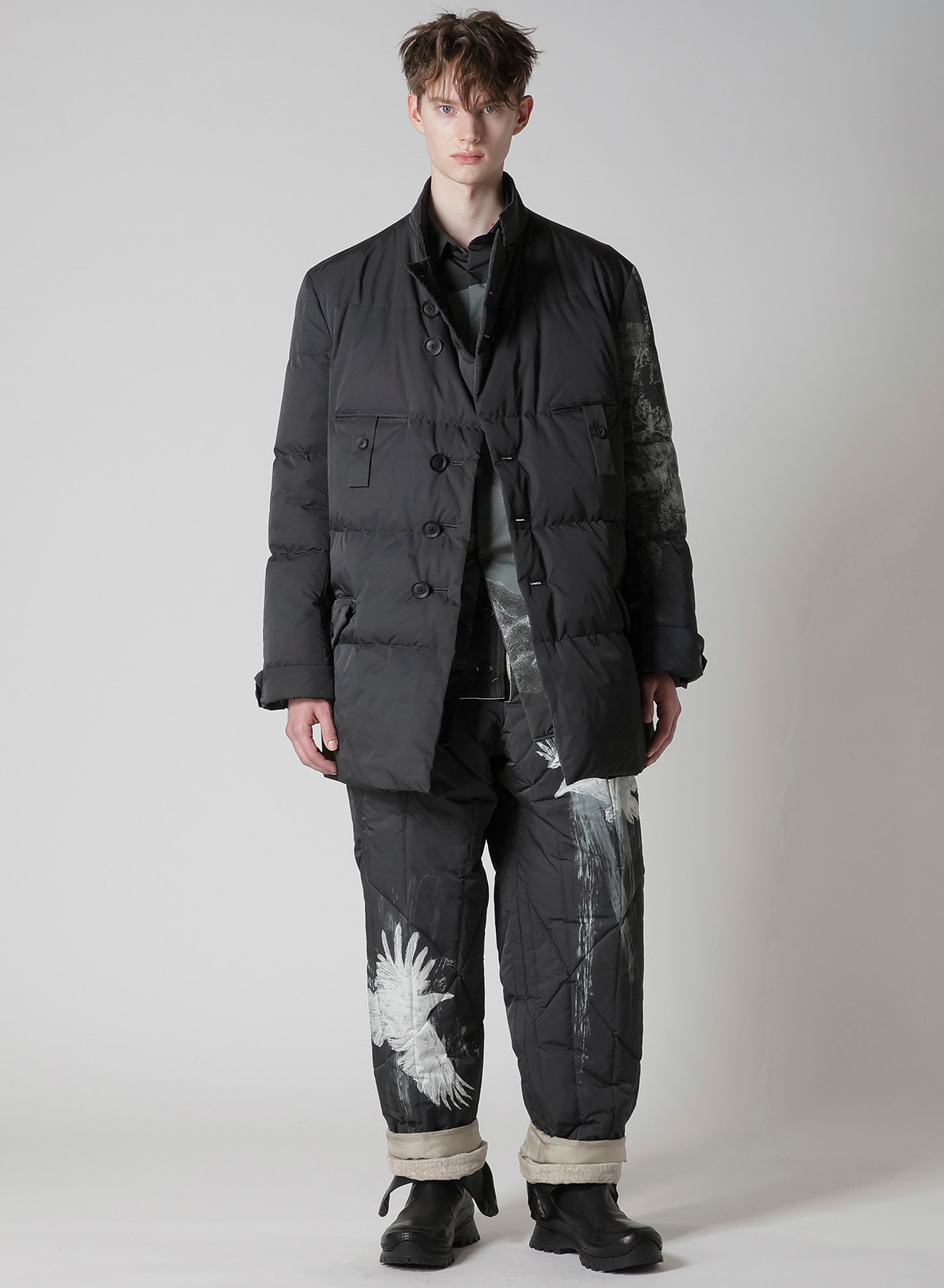 ELEPHANT MESSAGE PRINTED PADDED COLLAR BLOUSE