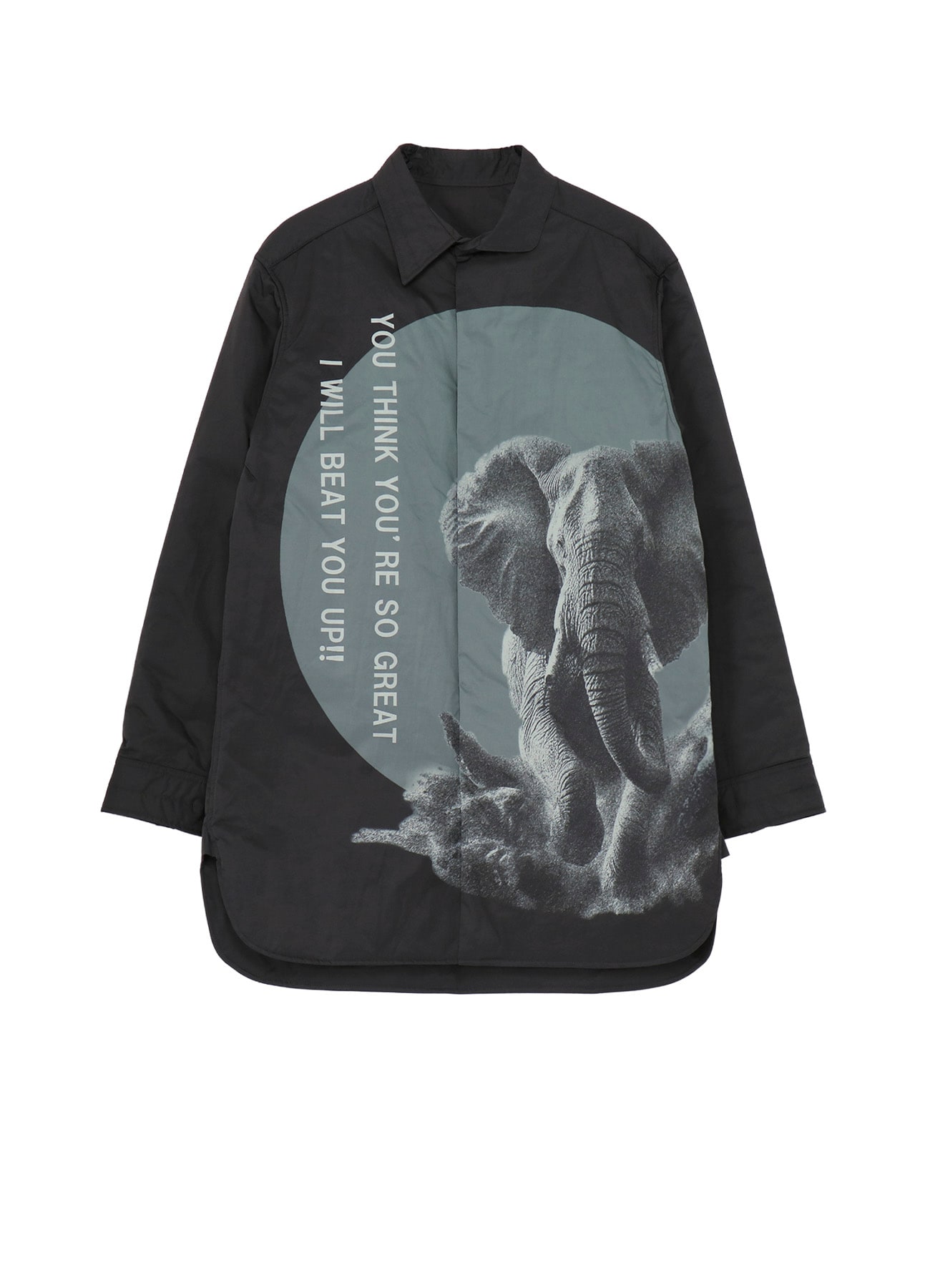 ELEPHANT MESSAGE PRINTED PADDED COLLAR BLOUSE