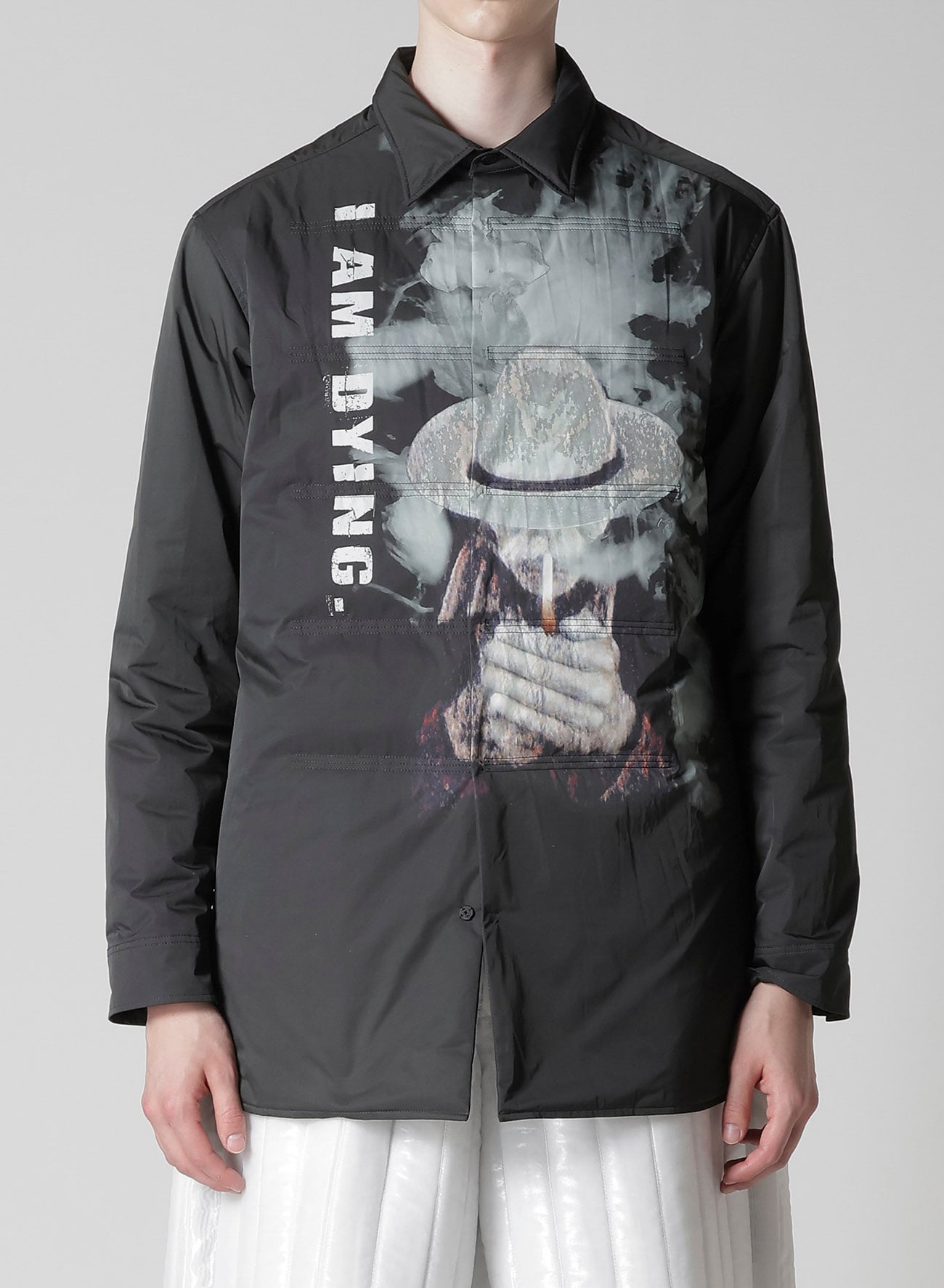 TOBACCO OLD MAN PRINTED PADDED BLOUSE