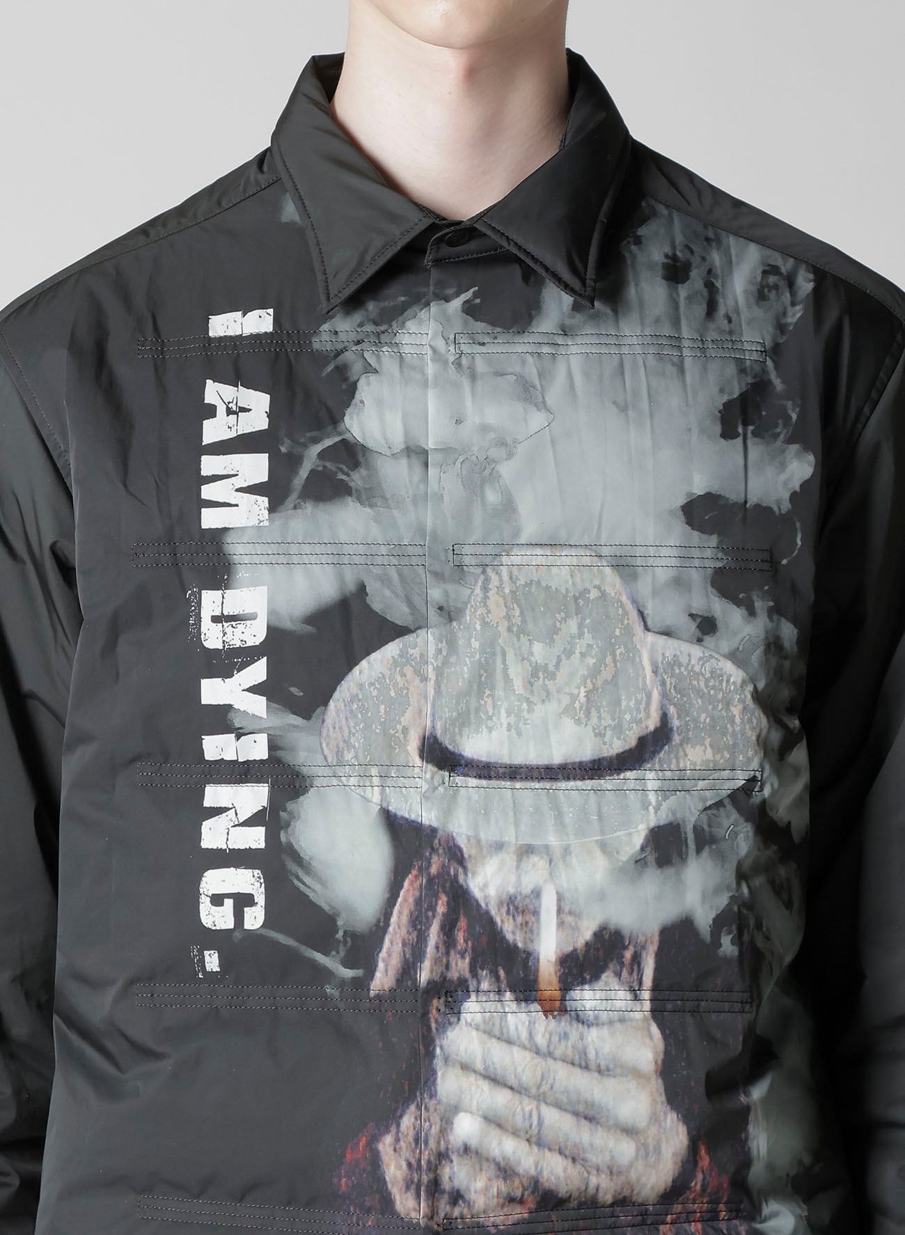 TOBACCO OLD MAN PRINTED PADDED BLOUSE