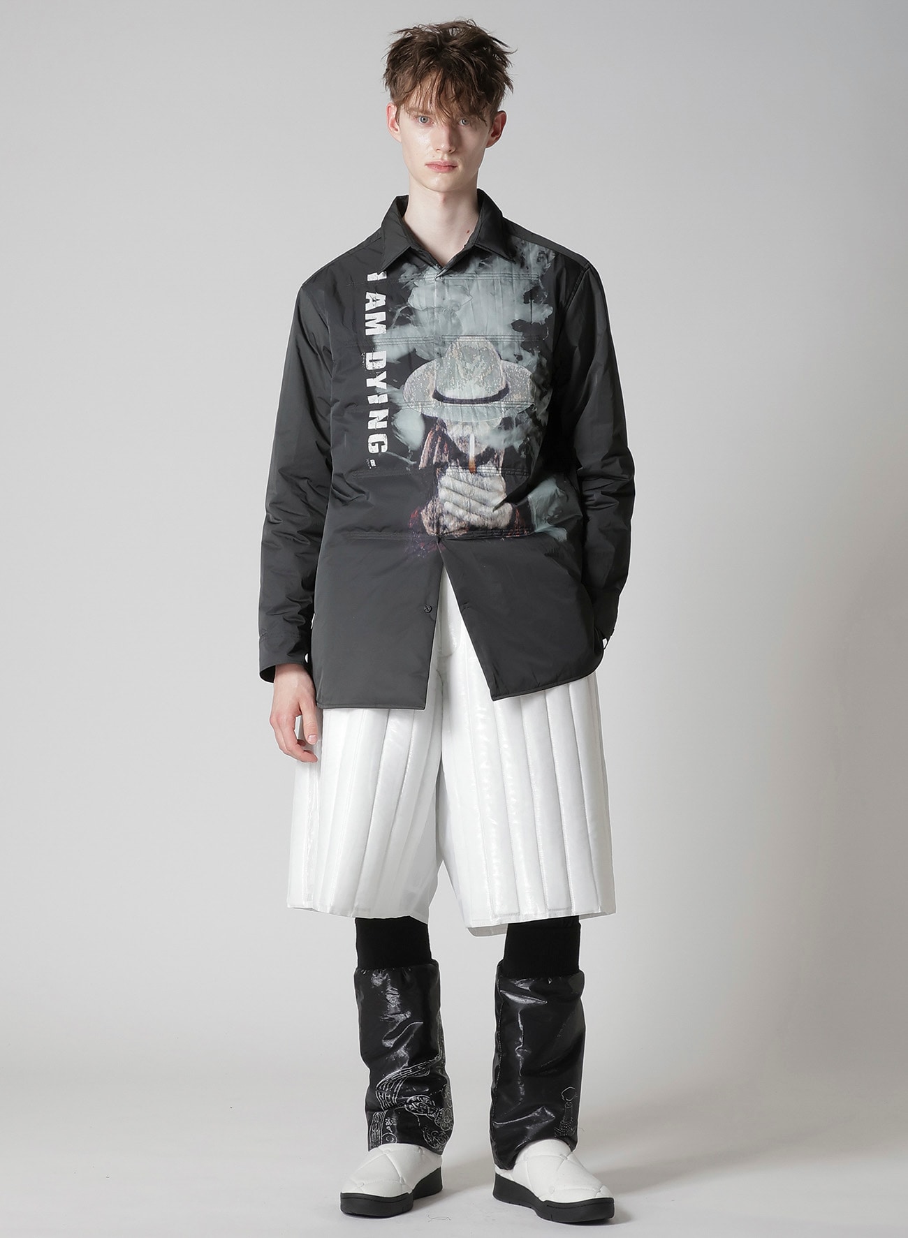 TOBACCO OLD MAN PRINTED PADDED BLOUSE