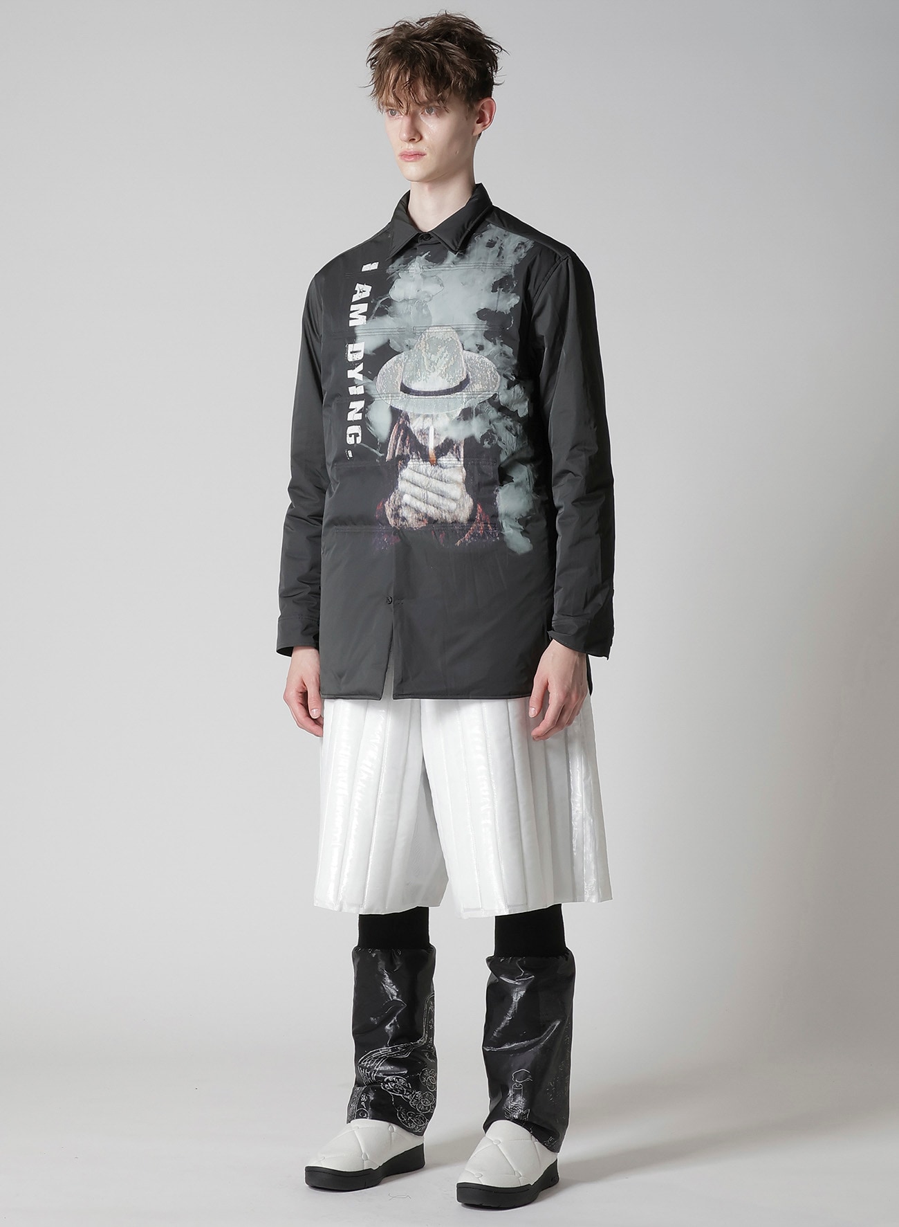 TOBACCO OLD MAN PRINTED PADDED BLOUSE