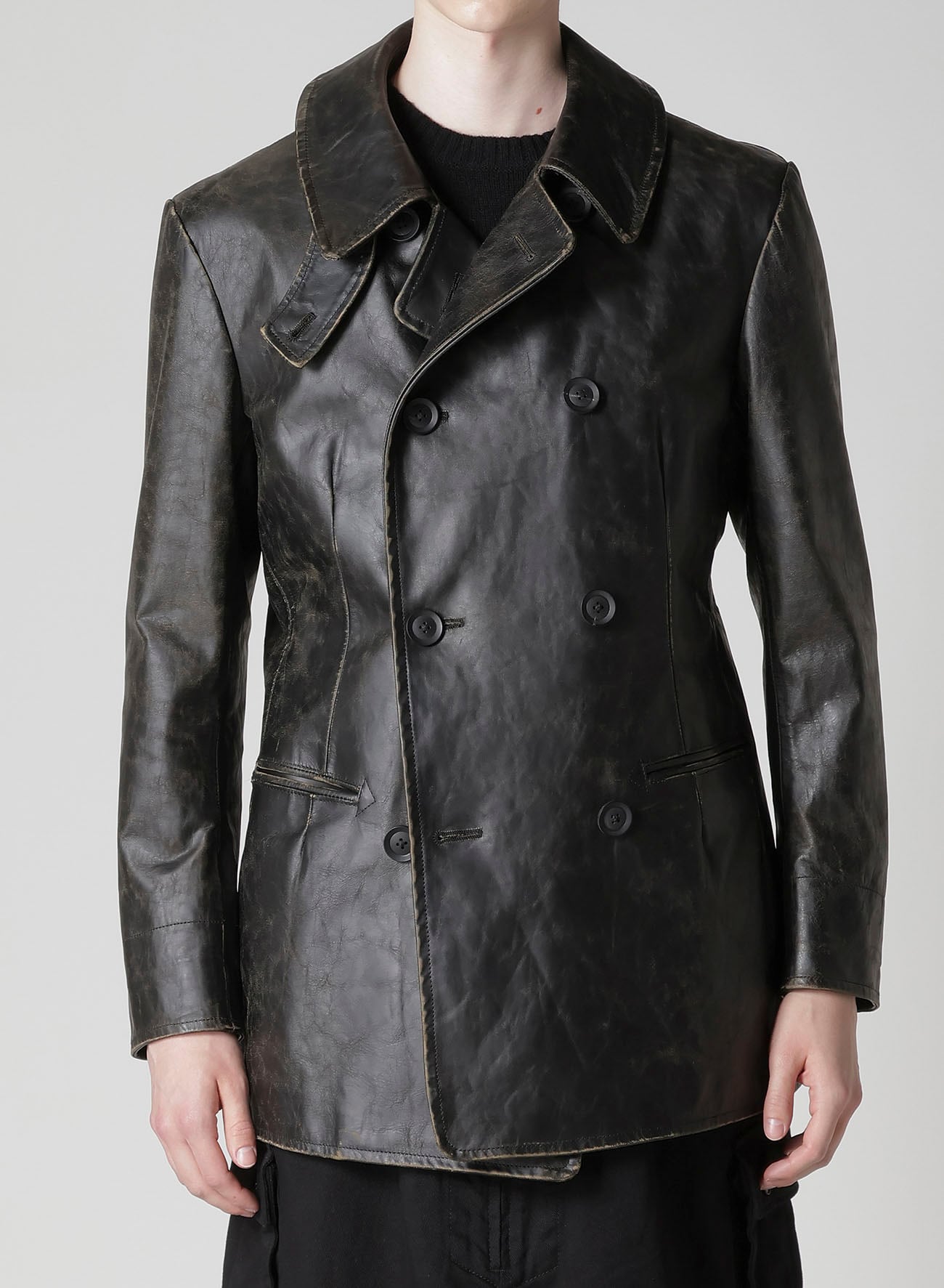 JAPAN HORSE LEATHER CLAP DOUBLE FRONT COLLAR COAT
