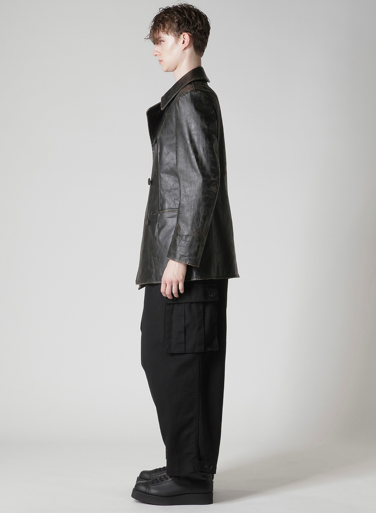 JAPAN HORSE LEATHER CLAP DOUBLE FRONT COLLAR COAT